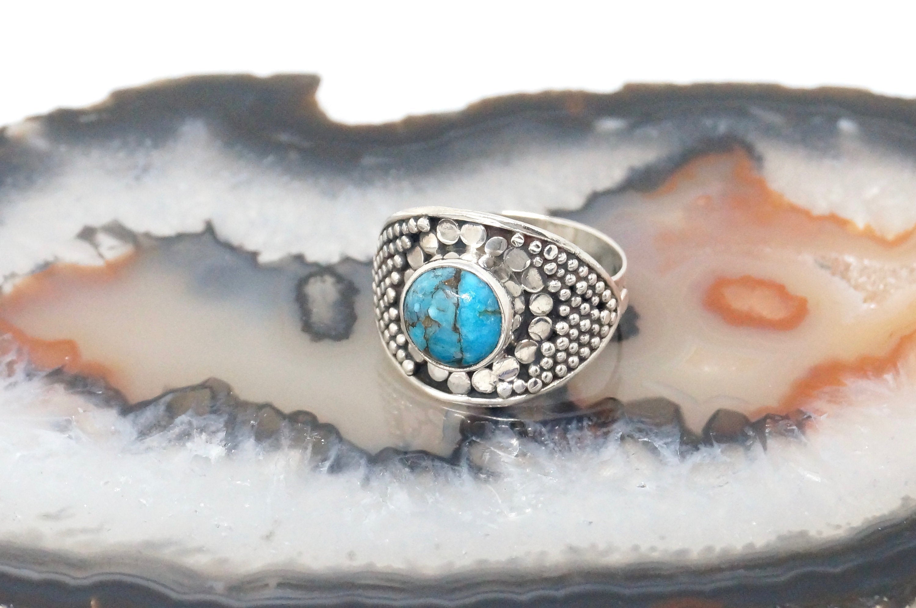 Vintage Blue Turquoise Southwestern Style Ring Sterling Silver - Size 6.75