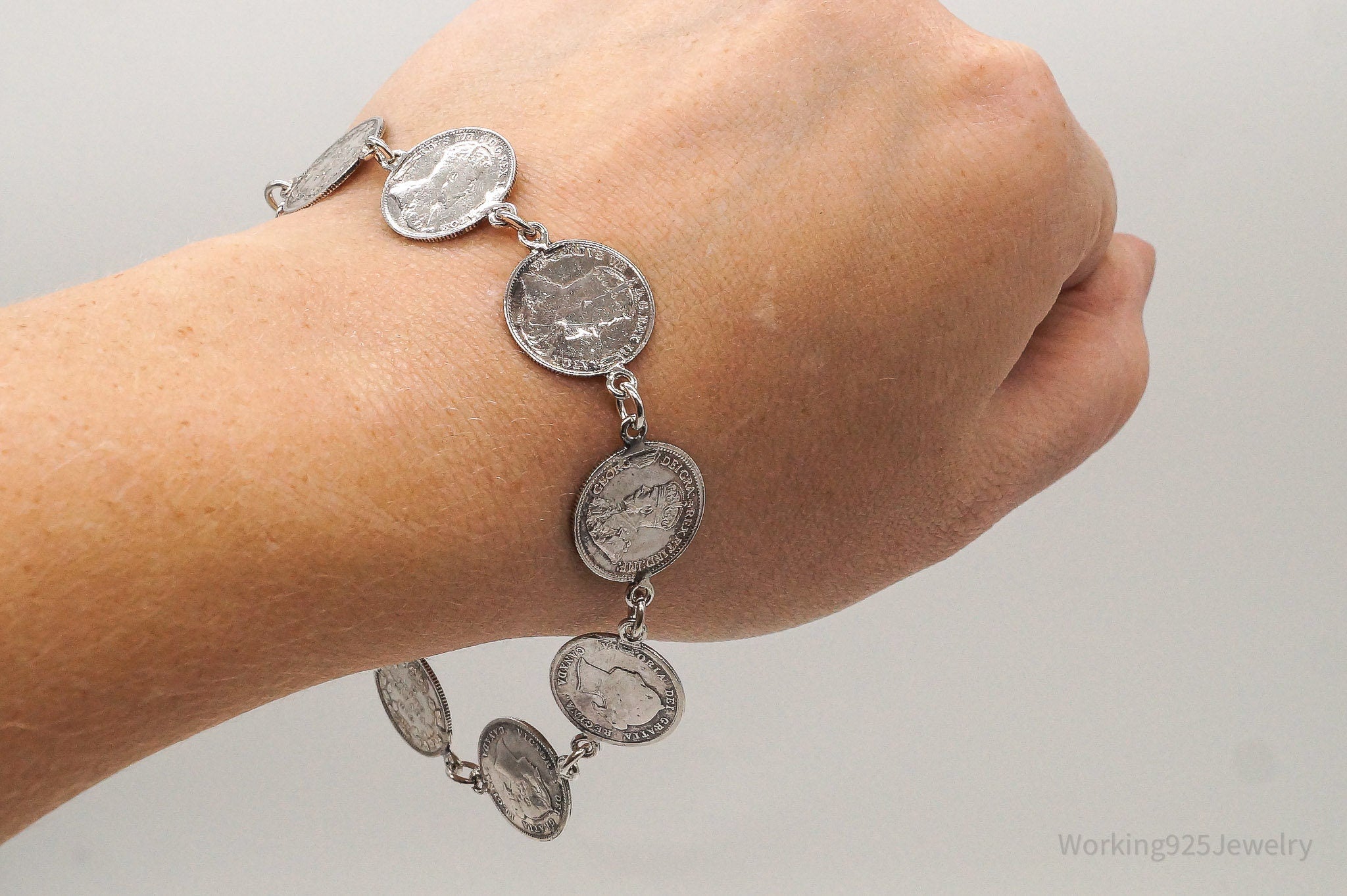 Antique Canadian Coins Sterling Silver Bracelet