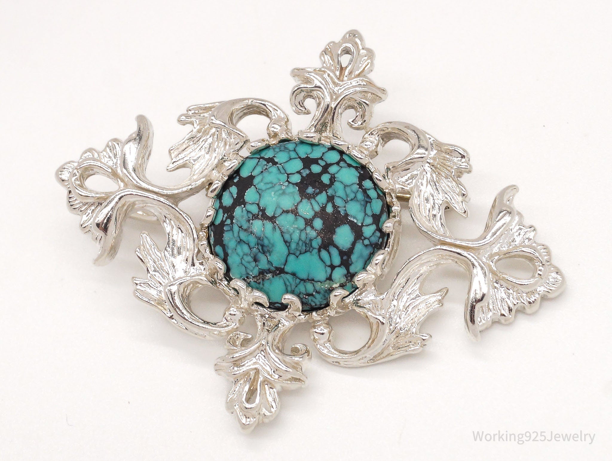 Vintage 1960s Turquoise Sterling Silver Pendant Pin