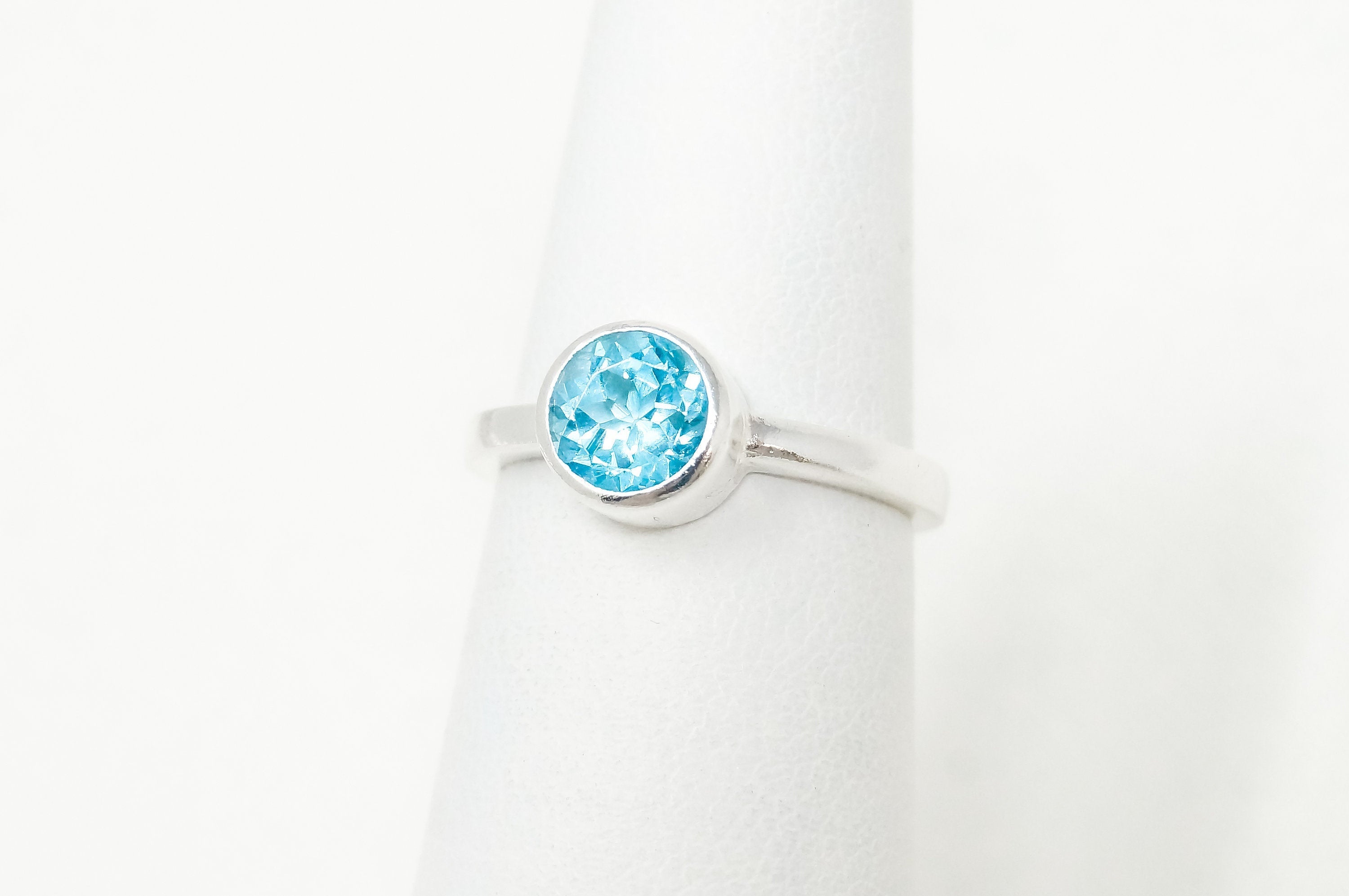 Vintage Blue Topaz Gemstone Sterling Silver Ring - Sz 4.75 -783793436