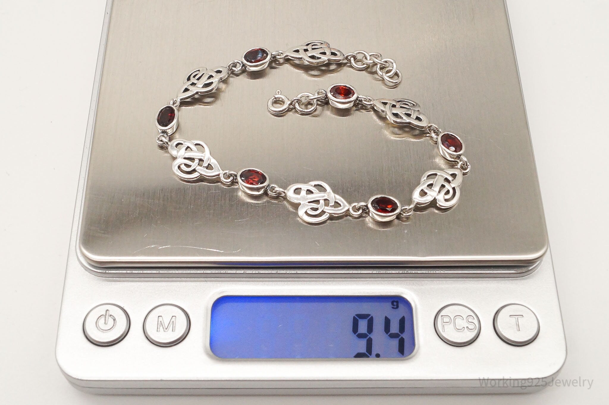 Vintage Garnet Celtic Knot Sterling Silver Bracelet