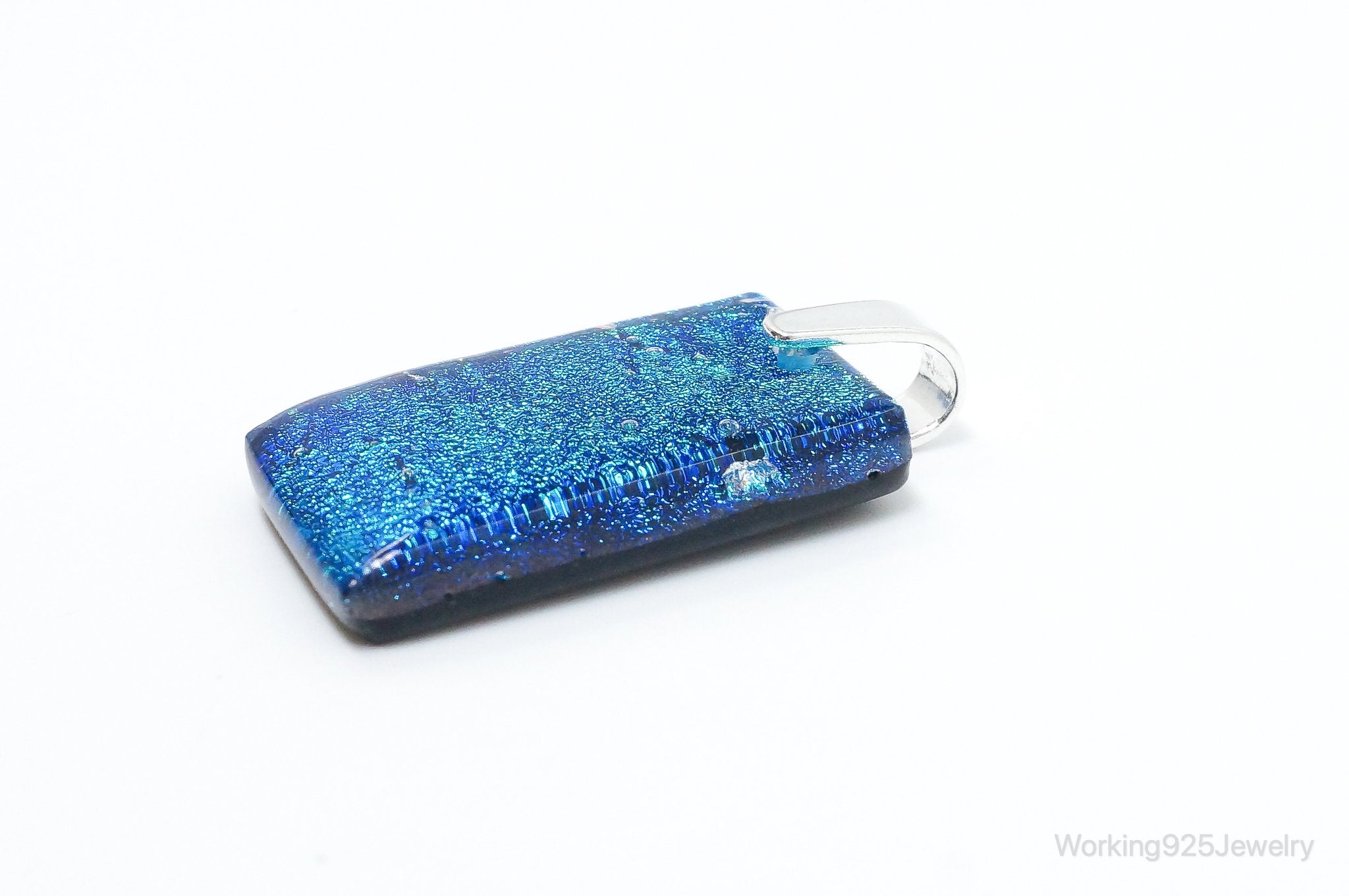 Large Vintage Dichroic Glass Sterling Silver Necklace Pendant