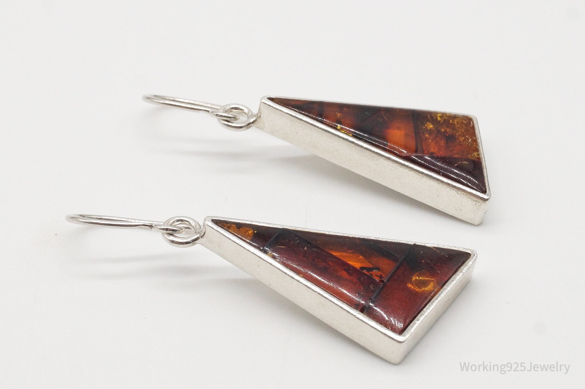 Vintage Amber Modernist Sterling Silver Earrings