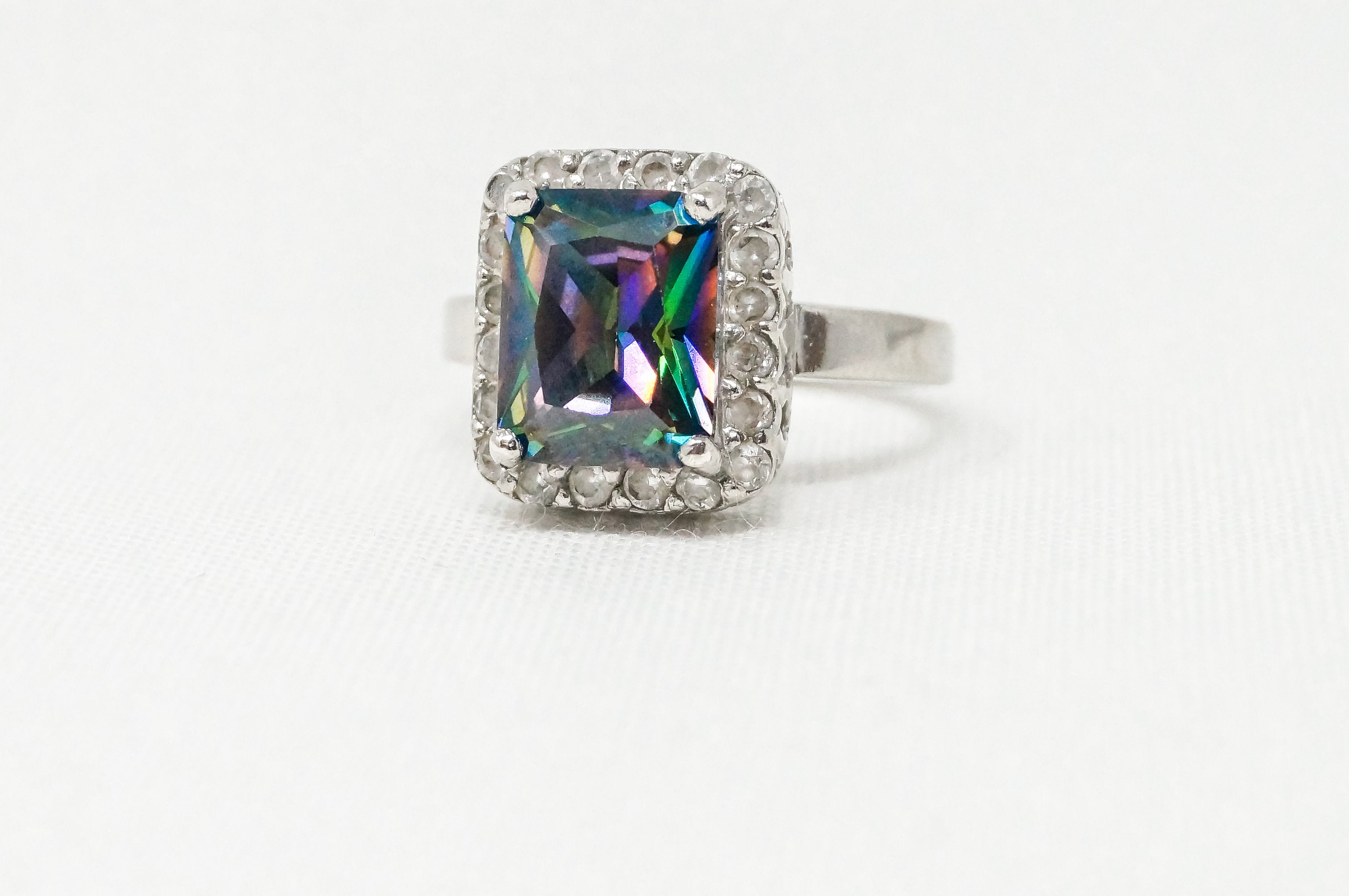 Vintage Designer DBJ Mystic Topaz Cubic Zirconia Sterling Silver Ring - Sz 6.75