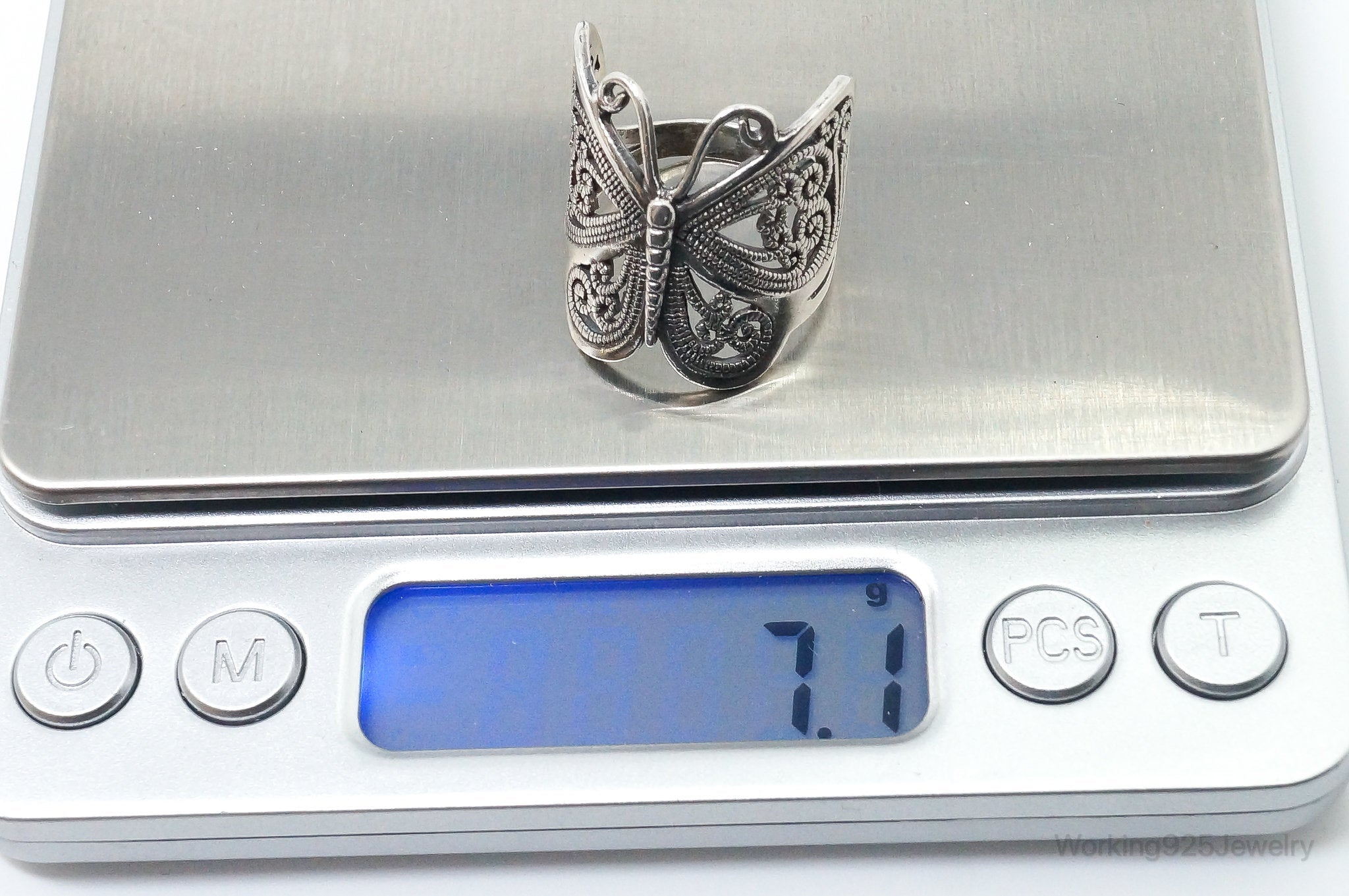 Vintage Butterfly Scroll Sterling Silver Ring - Size 8.75