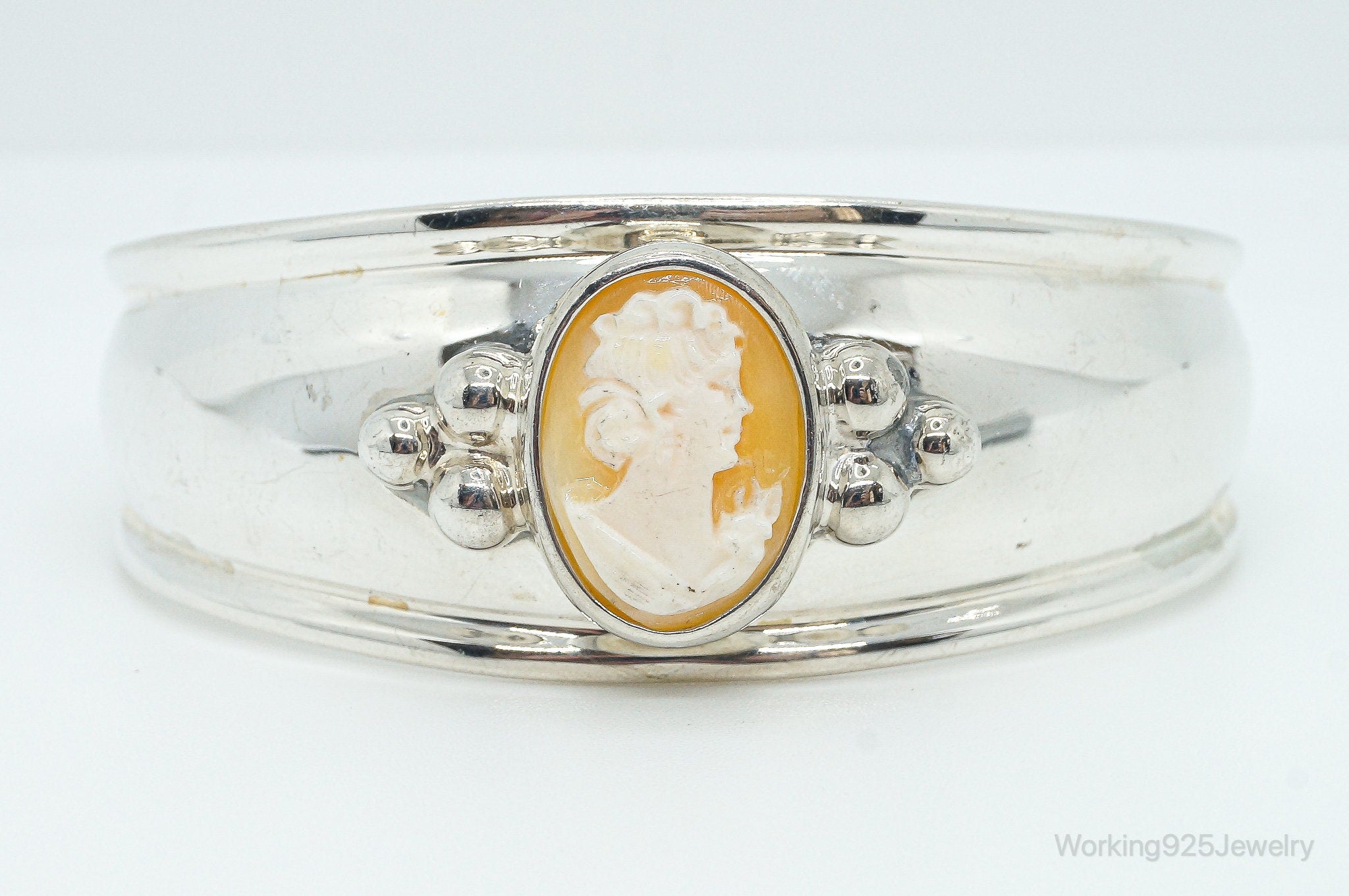 Vintage Joseph Esposito Carved Shell Woman Cameo Sterling Silver Cuff