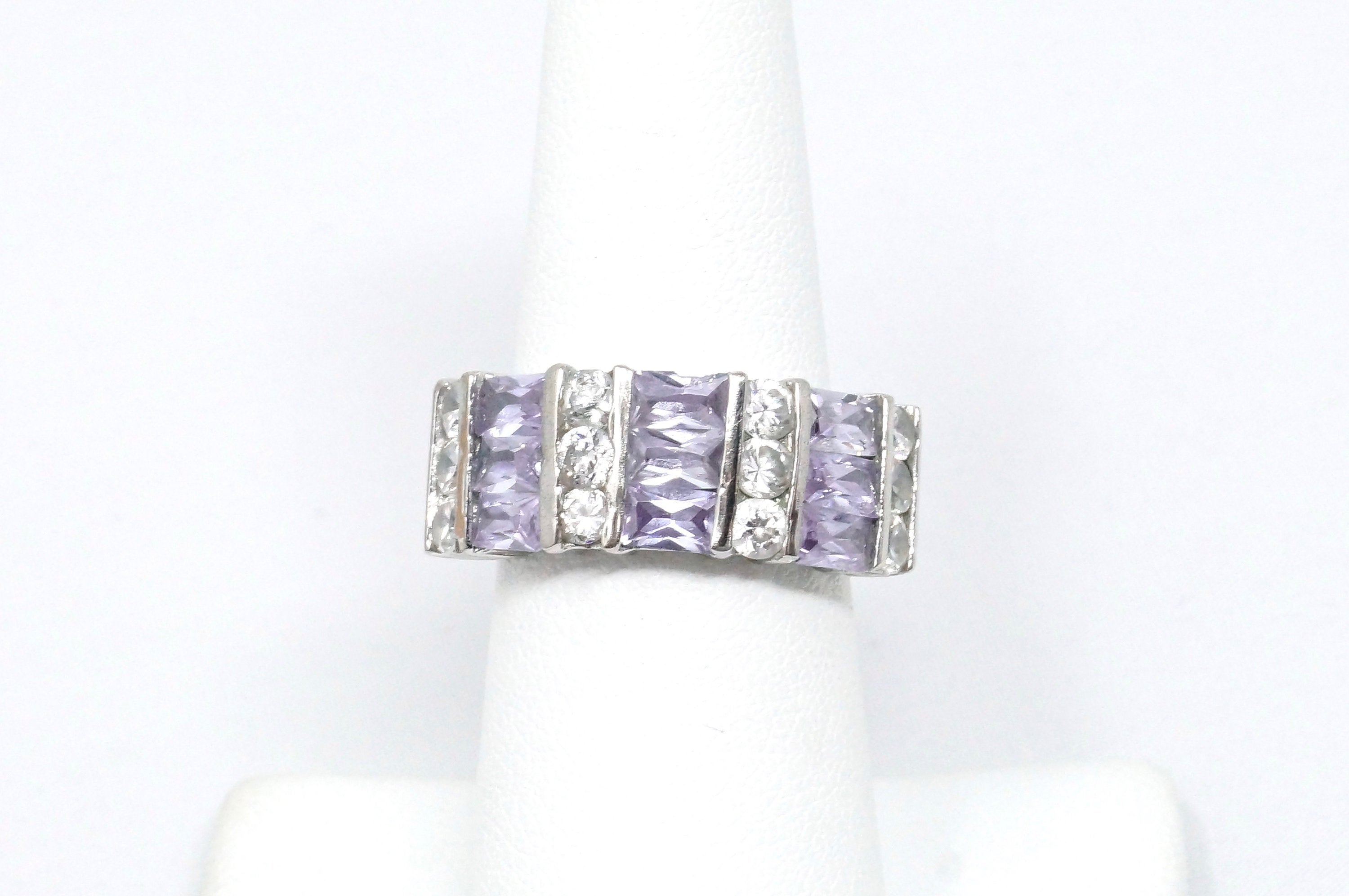 Vintage Amethyst Cz Art Deco Roaring 20's Style Ring Sterling Silver - Size 7