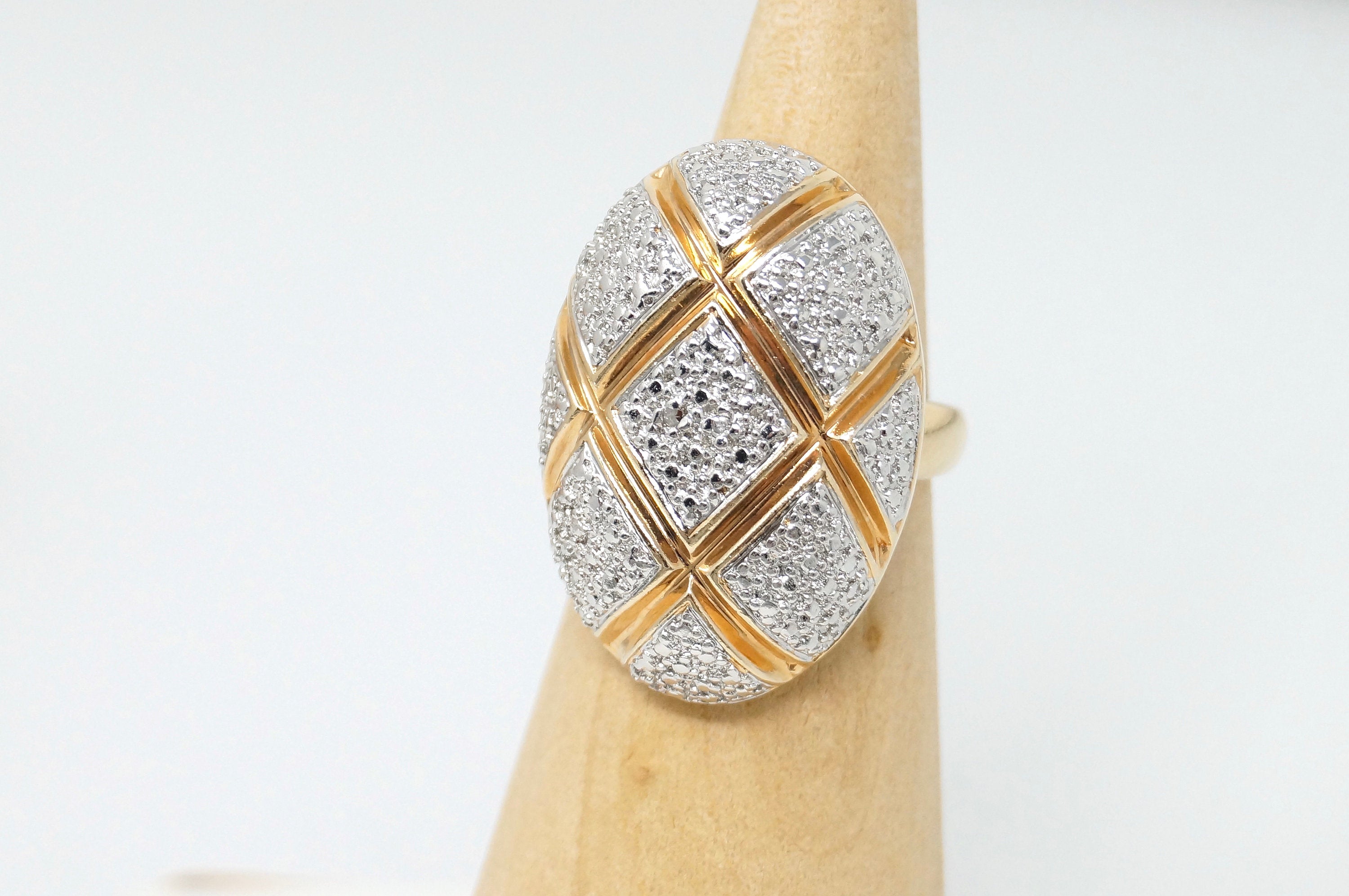 Vintage Diamond Gold Vermeil Statement Ring Sterling Silver - Size 6