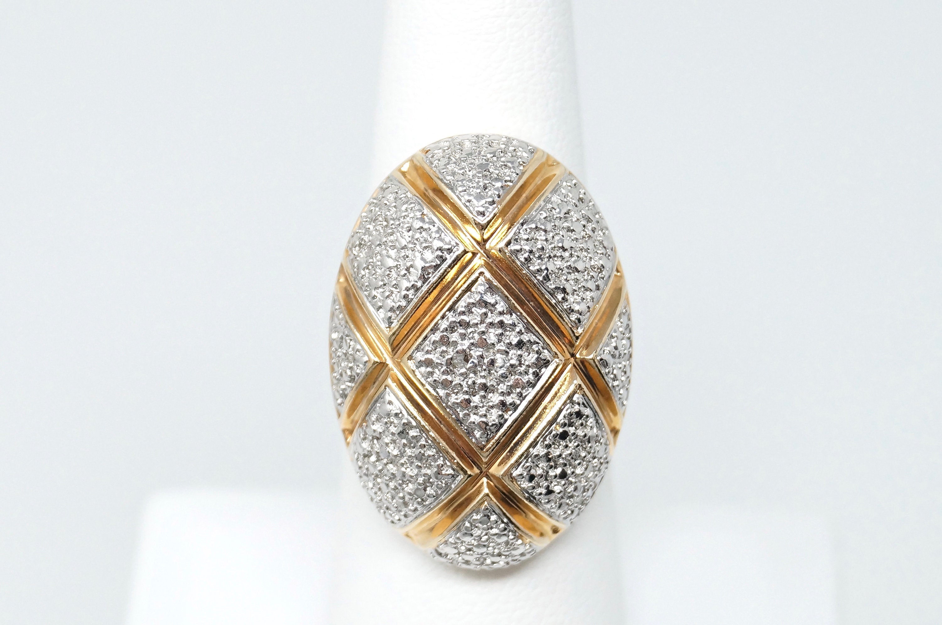 Vintage Diamond Gold Vermeil Statement Ring Sterling Silver - Size 6