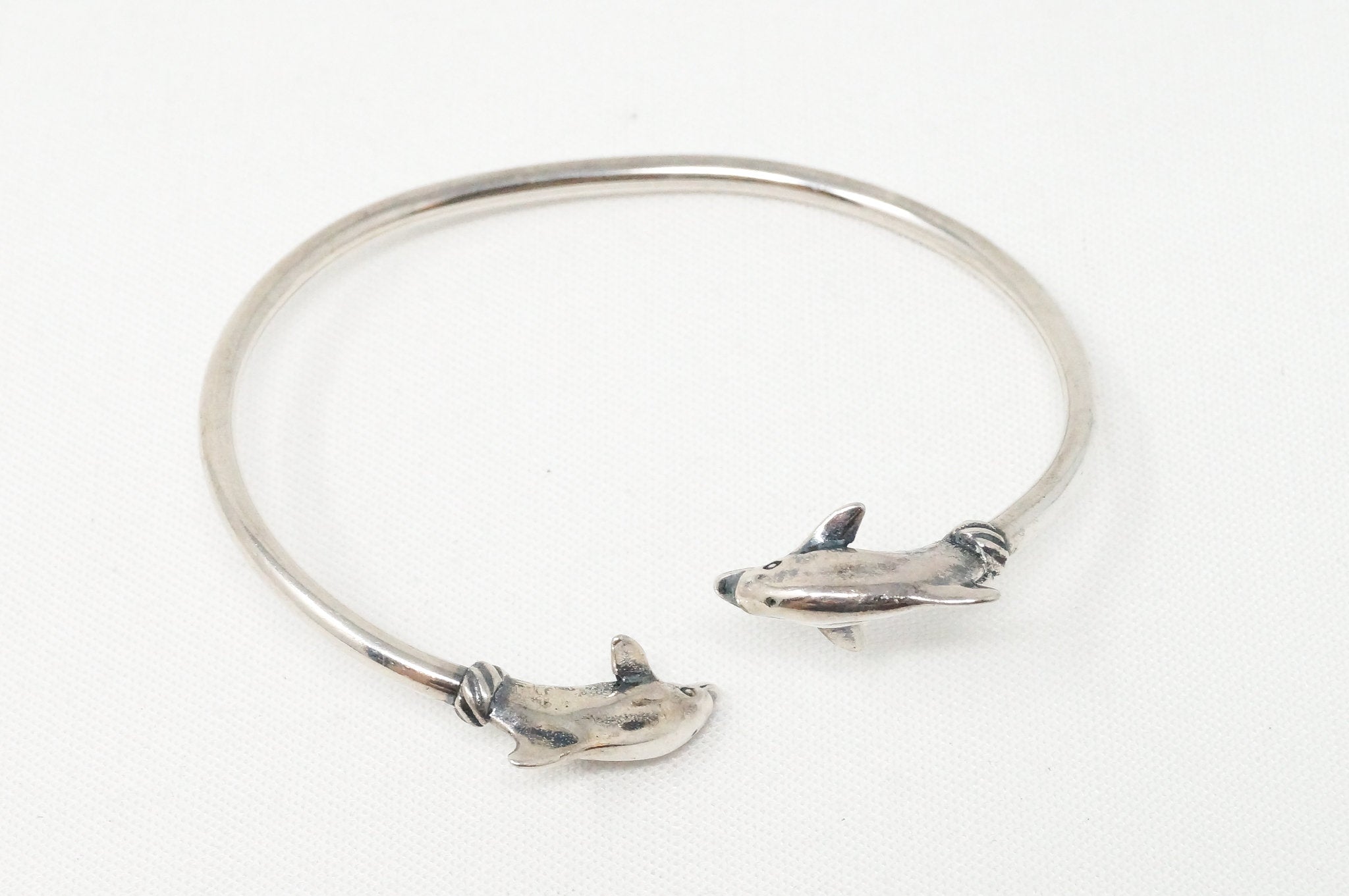 Vintage Designer KABANA Double Dolphin Sterling Silver Wrap Bracelet