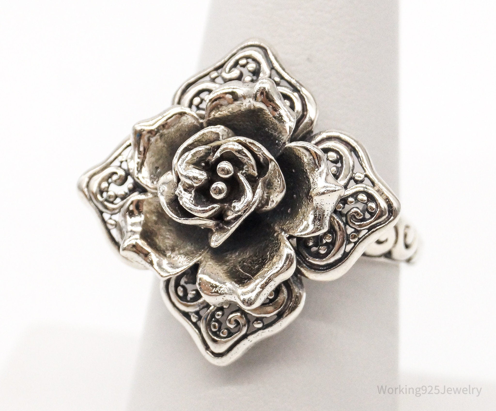 Vintage ATI 3D Flower Sterling Silver Ring - Size 7.25