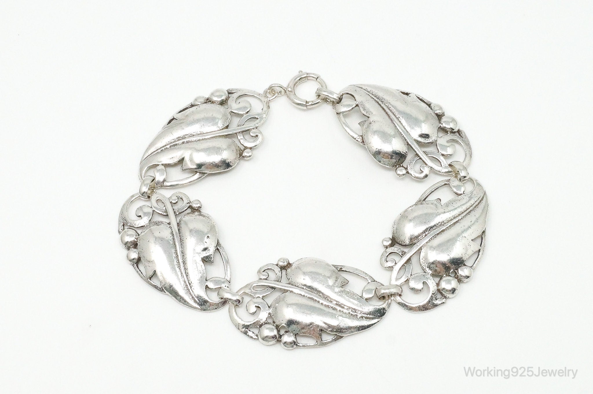 Antique Designer Bau Bauring Sterling Silver Leaf Vine Panel Bracelet