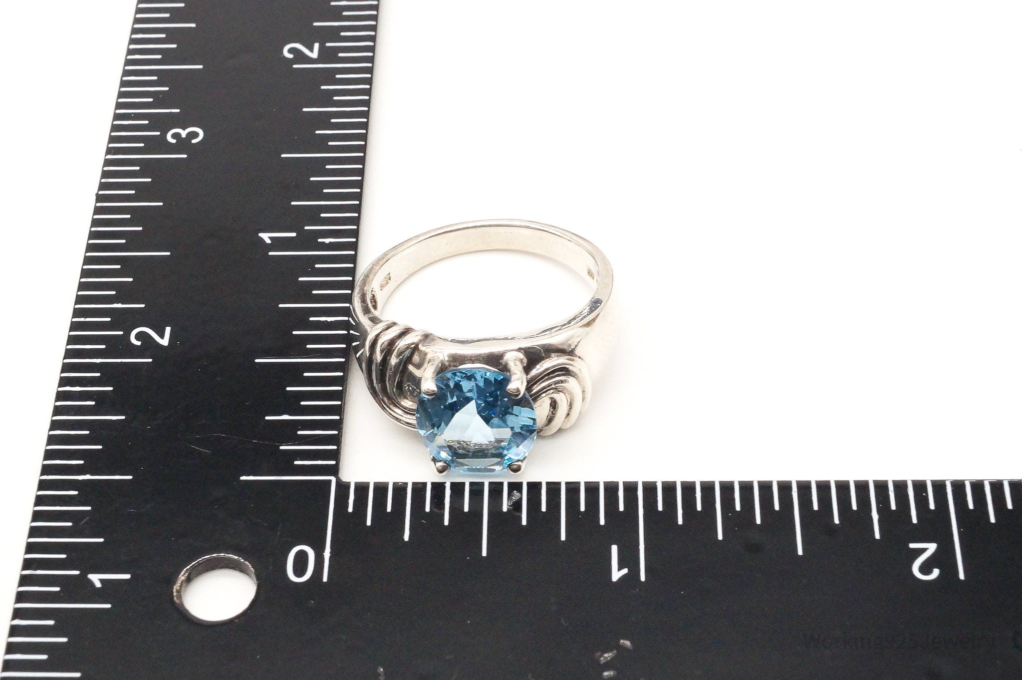 Vintage Large Blue Topaz Sterling Silver Ring - Size 10