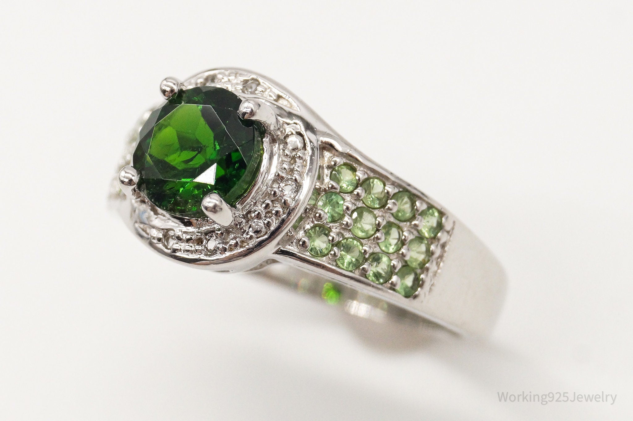 Vintage Designer HT Peridot Cubic Zirconia Sterling Silver Ring - Size 7.75