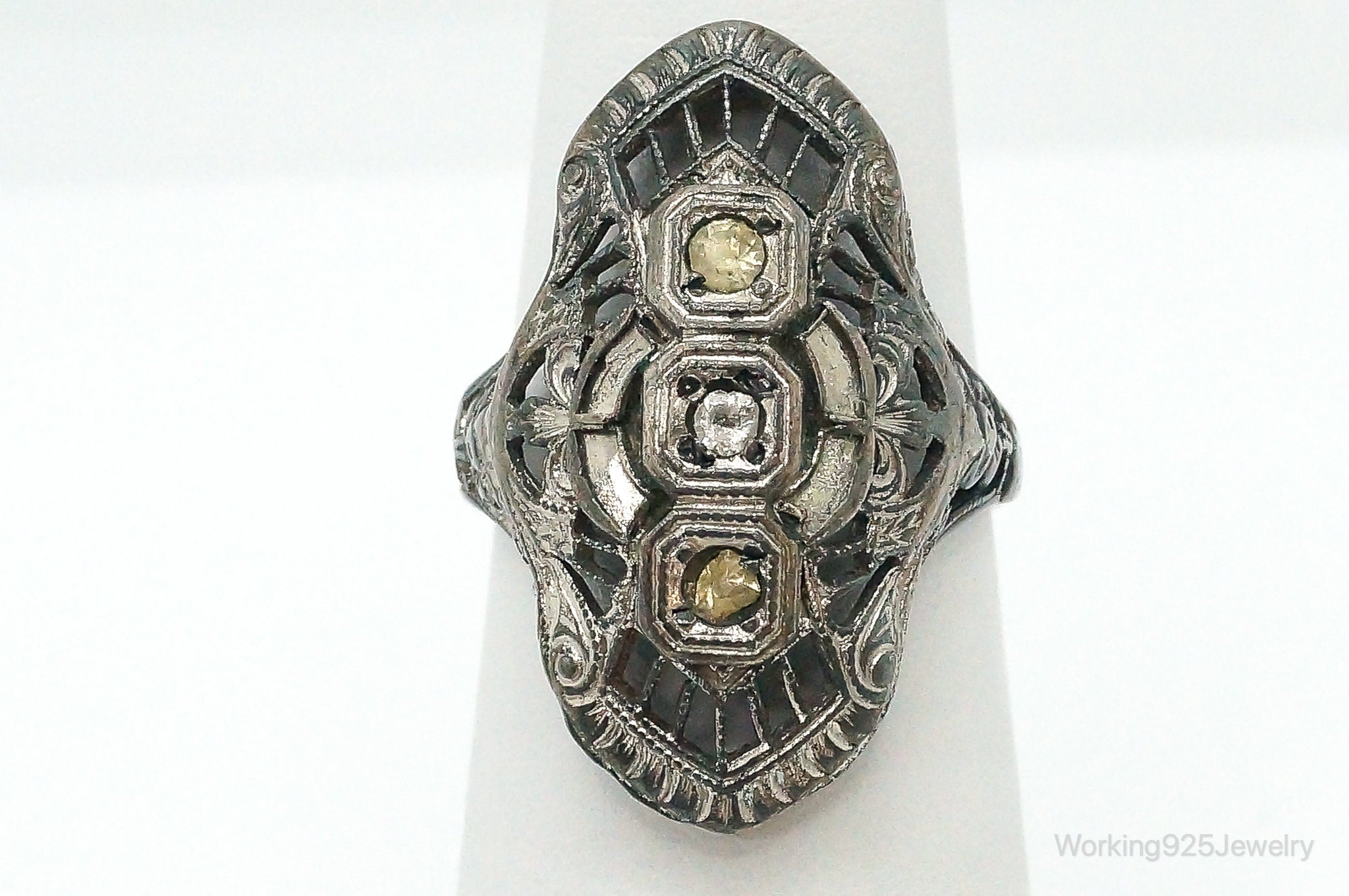 Antique Rhinestone Sterling Silver Ring - Size 5.75