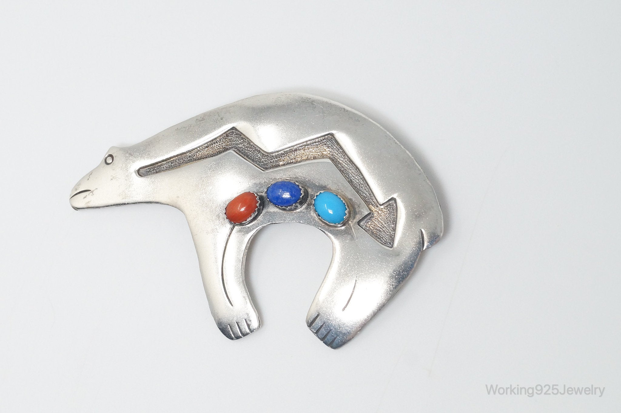 VTG Native American Edith James Bear Handmade Sterling Silver Pendant Pin