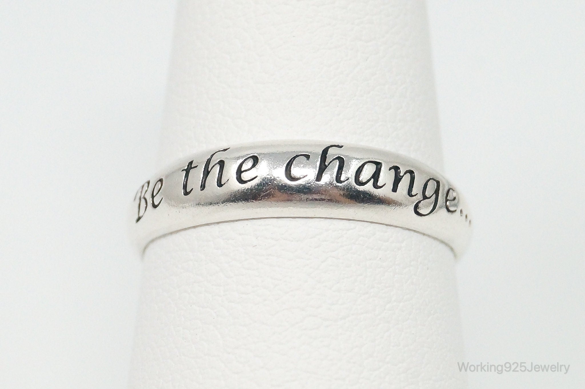 Designer RJ "Be The Change" Sterling Silver Quote Ring - Size 8
