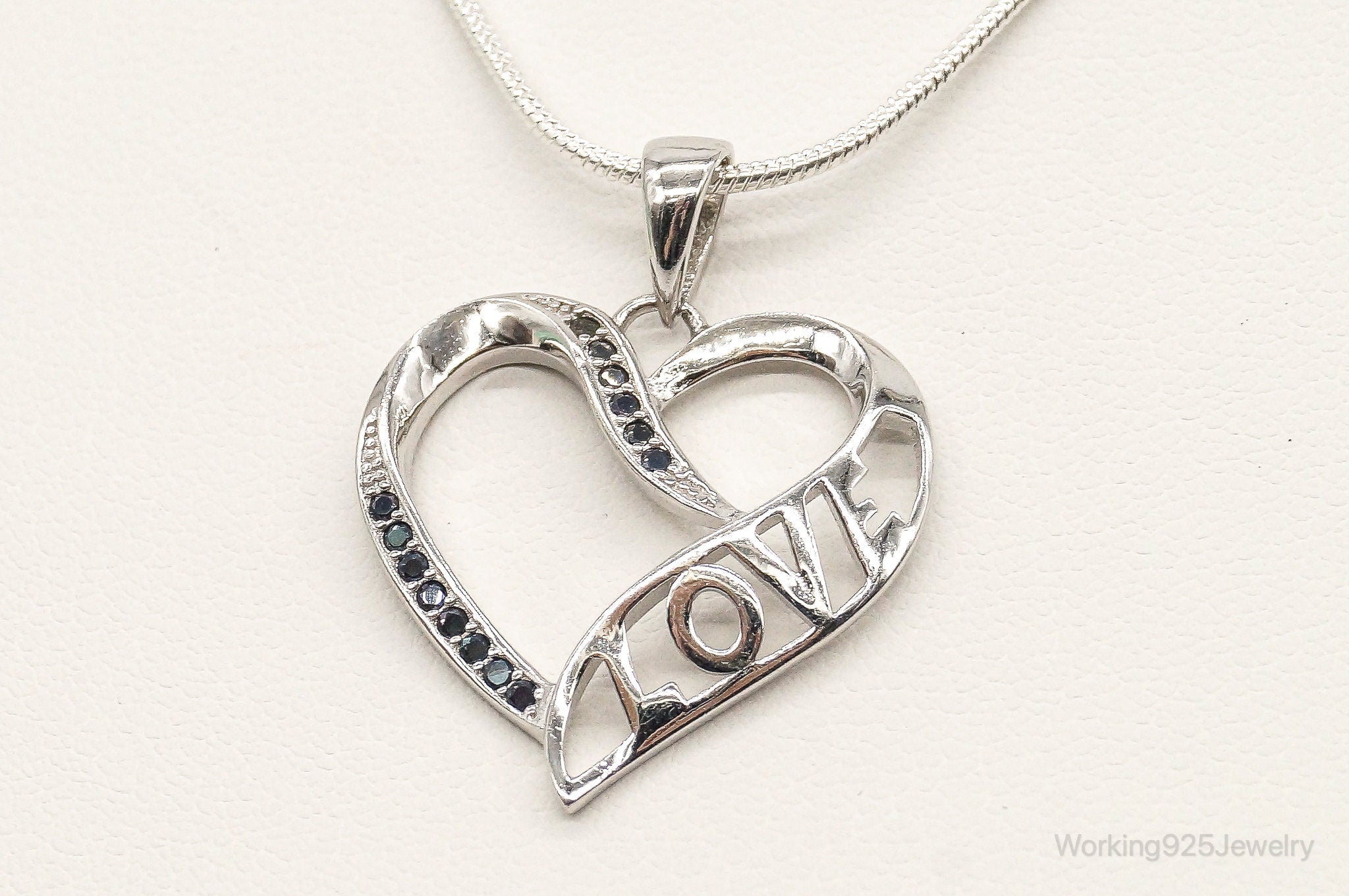 Sapphire Heart "LOVE" Sterling Silver Necklace