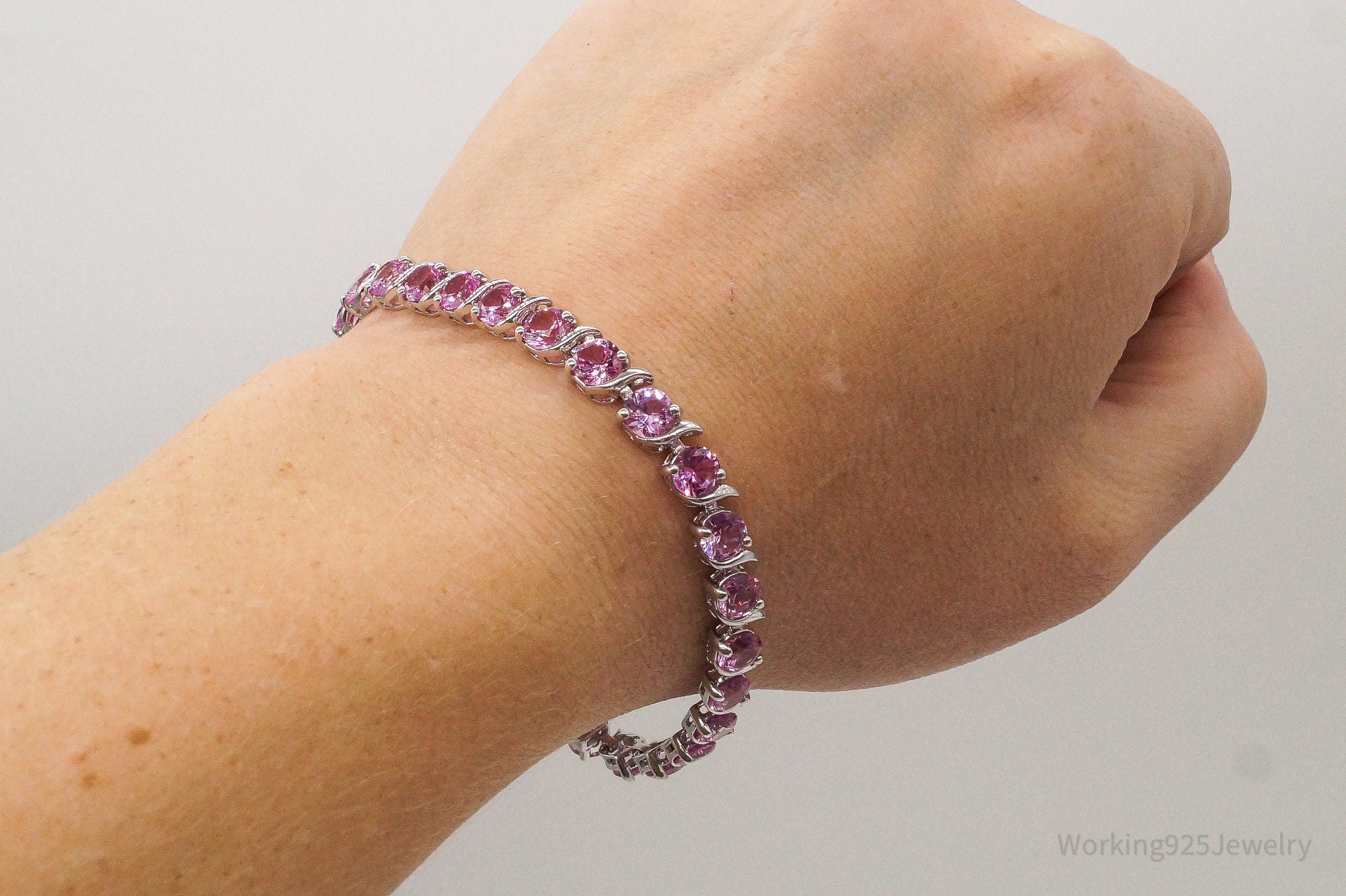 Designer EMA Pink Cubic Zirconia Sterling Silver Tennis Bracelet