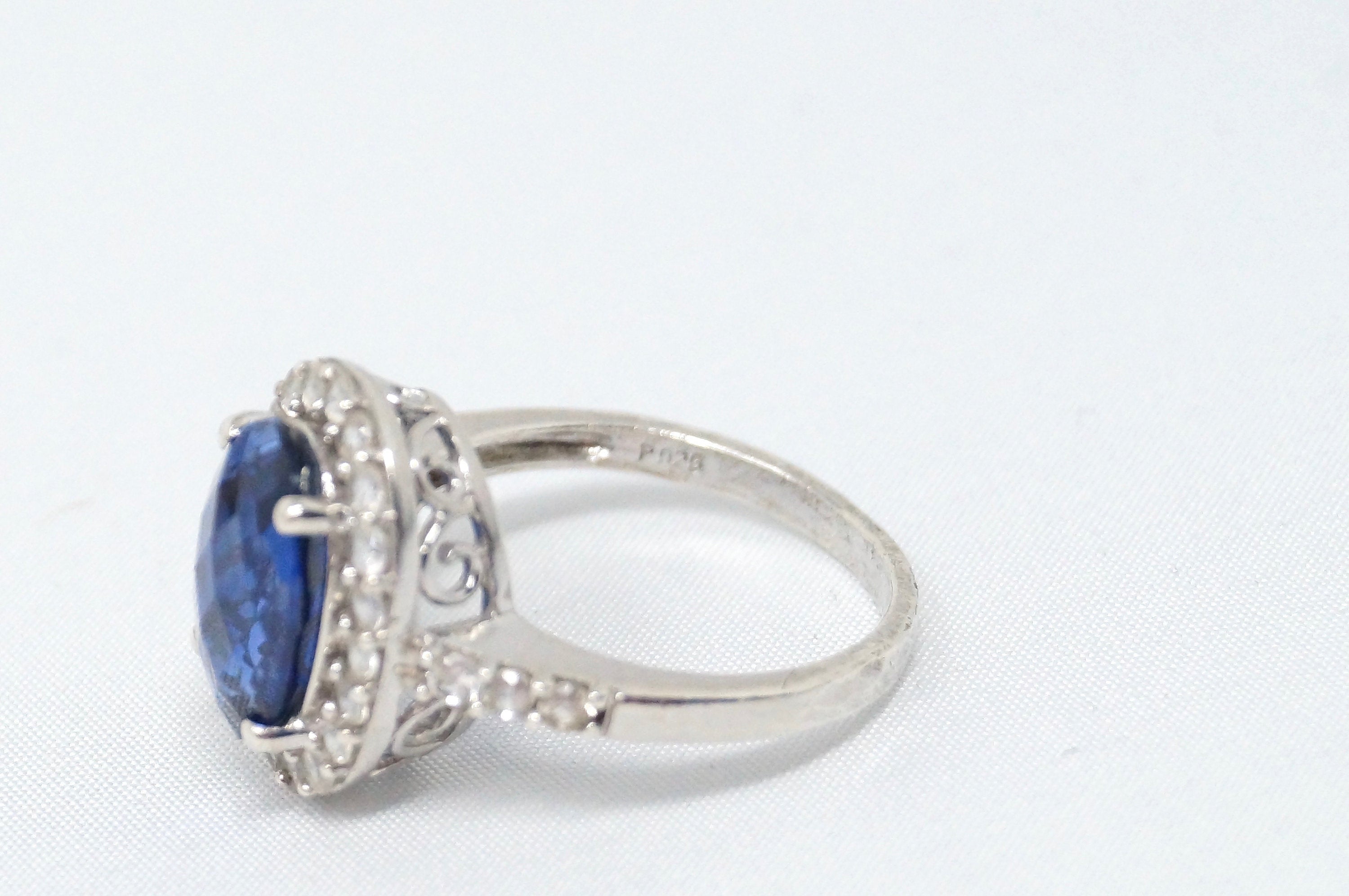 Vintage Art Deco Mid Century Twenties Style Sapphire CZ Sterling Ring - Size 6.5