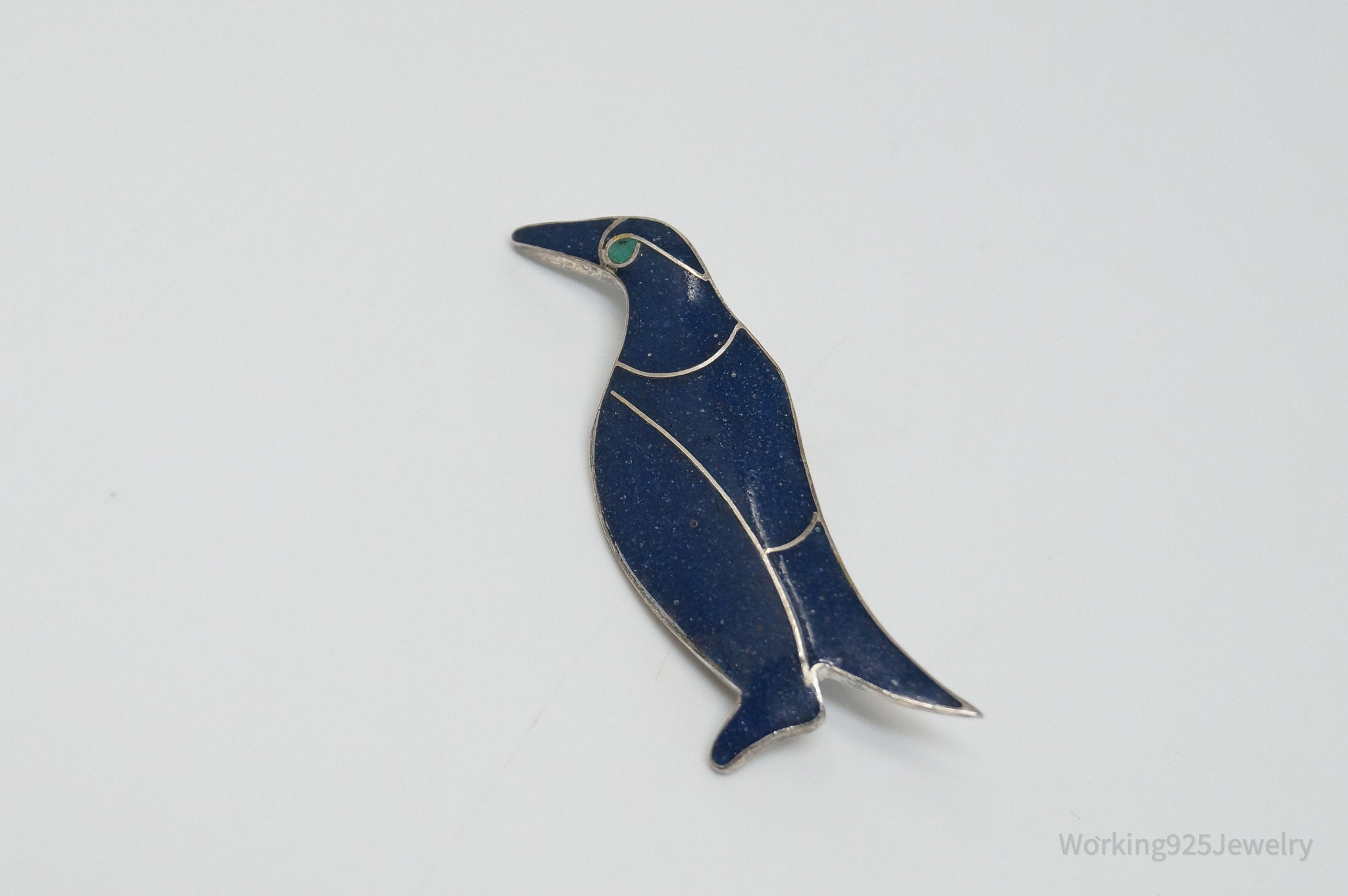 Vintage Blue Lapis Lazuli Penguin Sterling Silver Brooch Pin