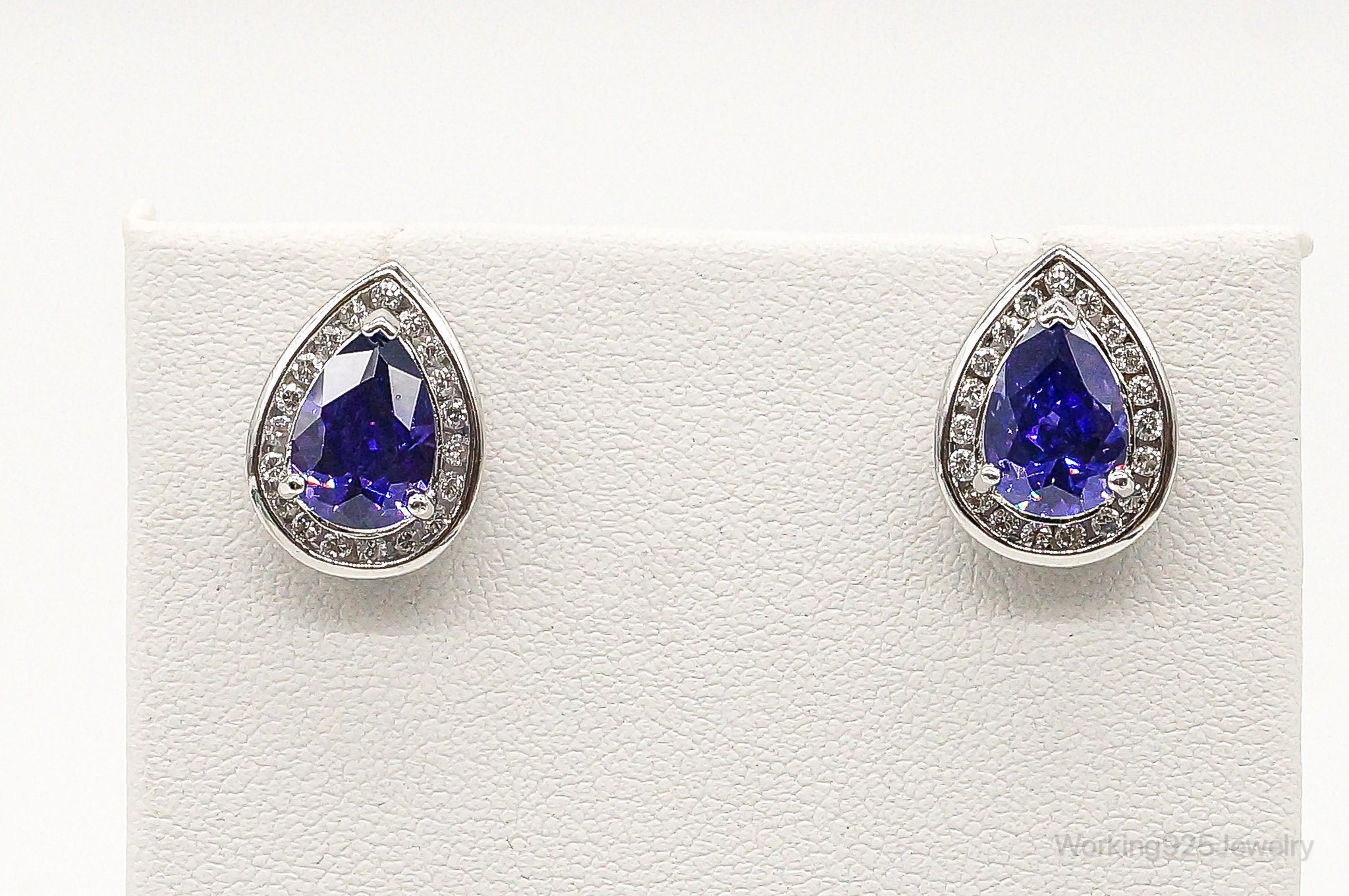 Designer Ross Simons Purple & White Cubic Zirconia Sterling Silver Earrings