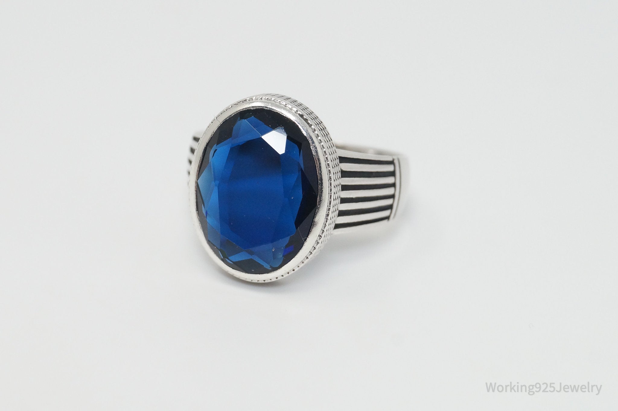 Vintage Blue Lab Sapphire Sleek Sterling Silver Ring - Sz 11