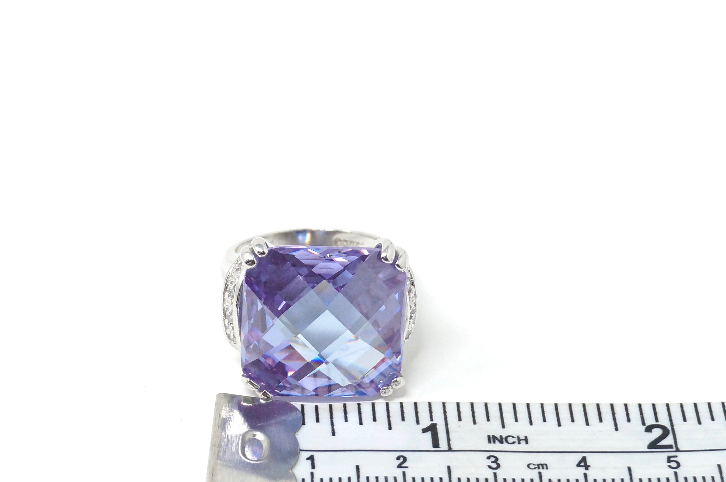 Vintage Designer FAS Large Amethyst CZ Statement Sterling Silver Ring Size 7