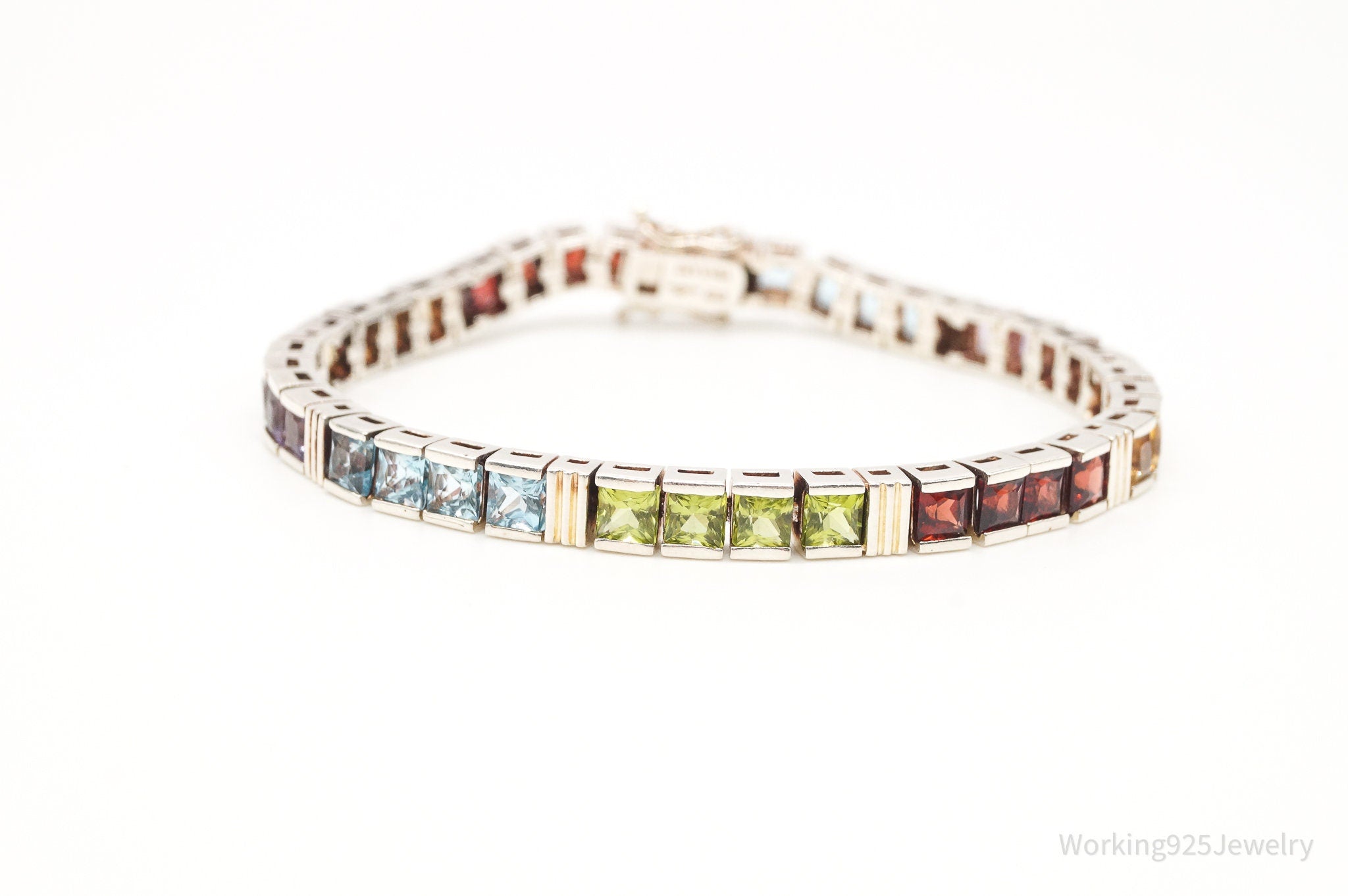 Vintage Designer Multi Gemstone Sterling Silver Bracelet