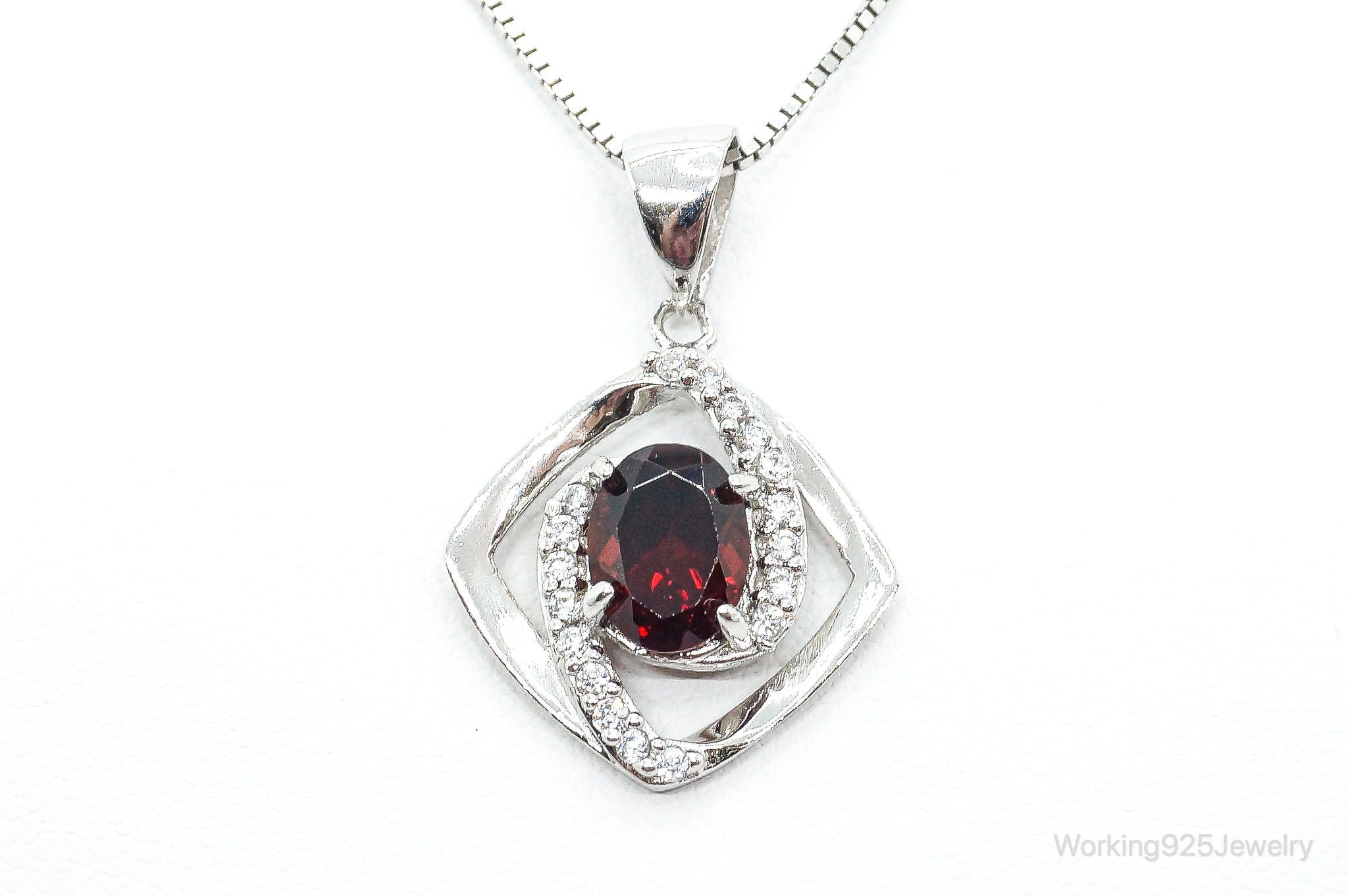 Garnet Cubic Zirconia Sterling Silver Necklace