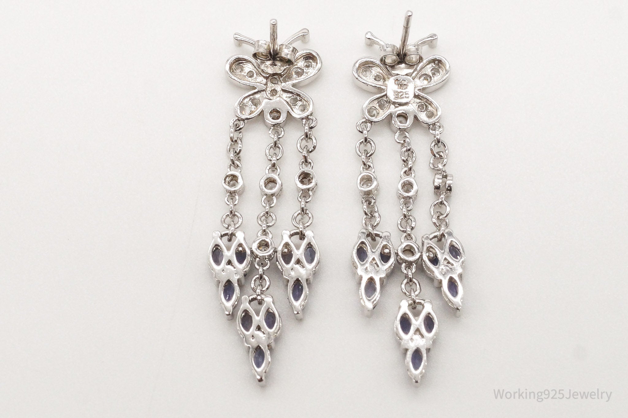 Vintage Iolite Cubic Zirconia Butterfly Sterling Silver Earrings