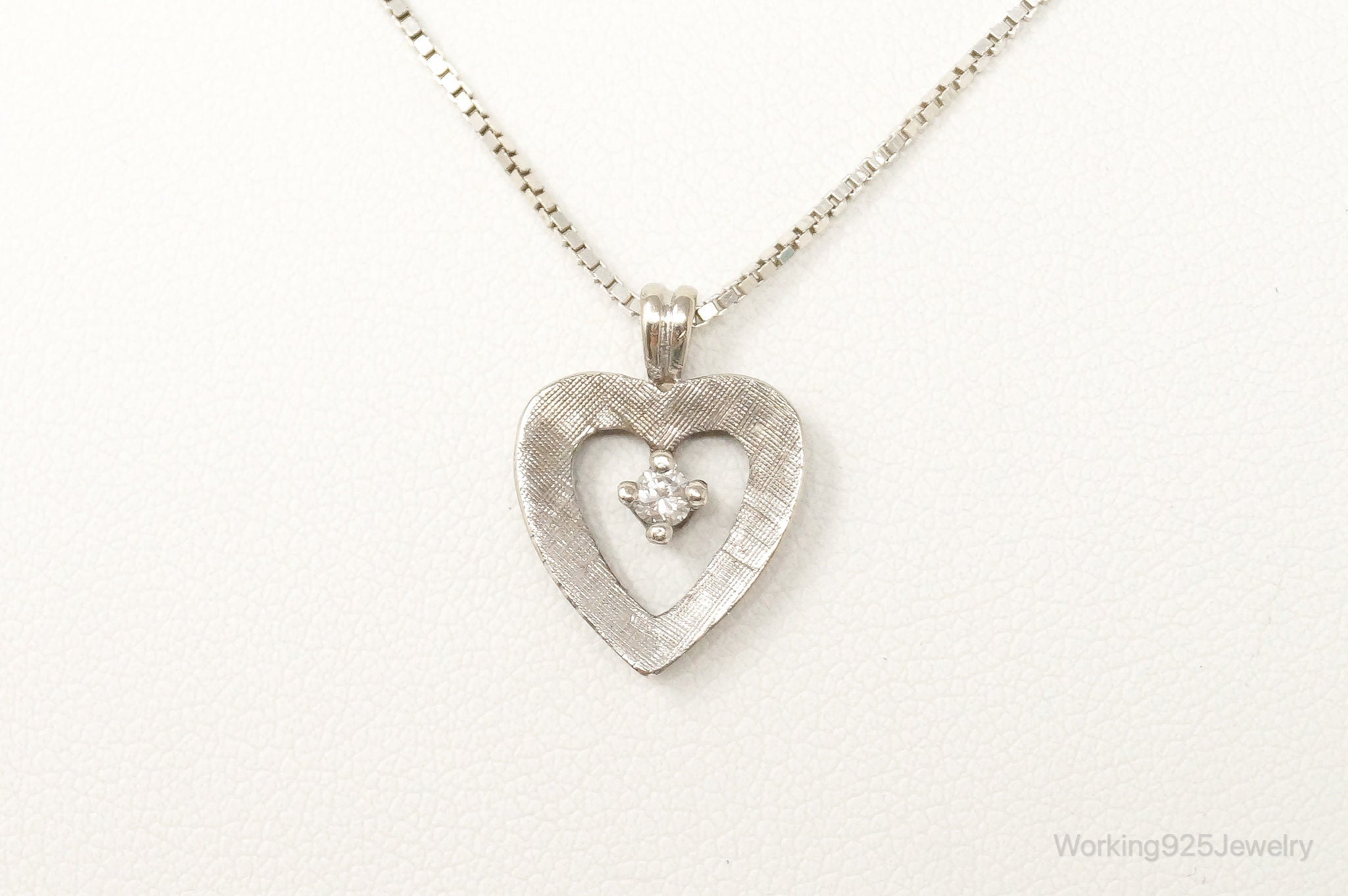 Vintage Diamond Heart Sterling Silver Necklace