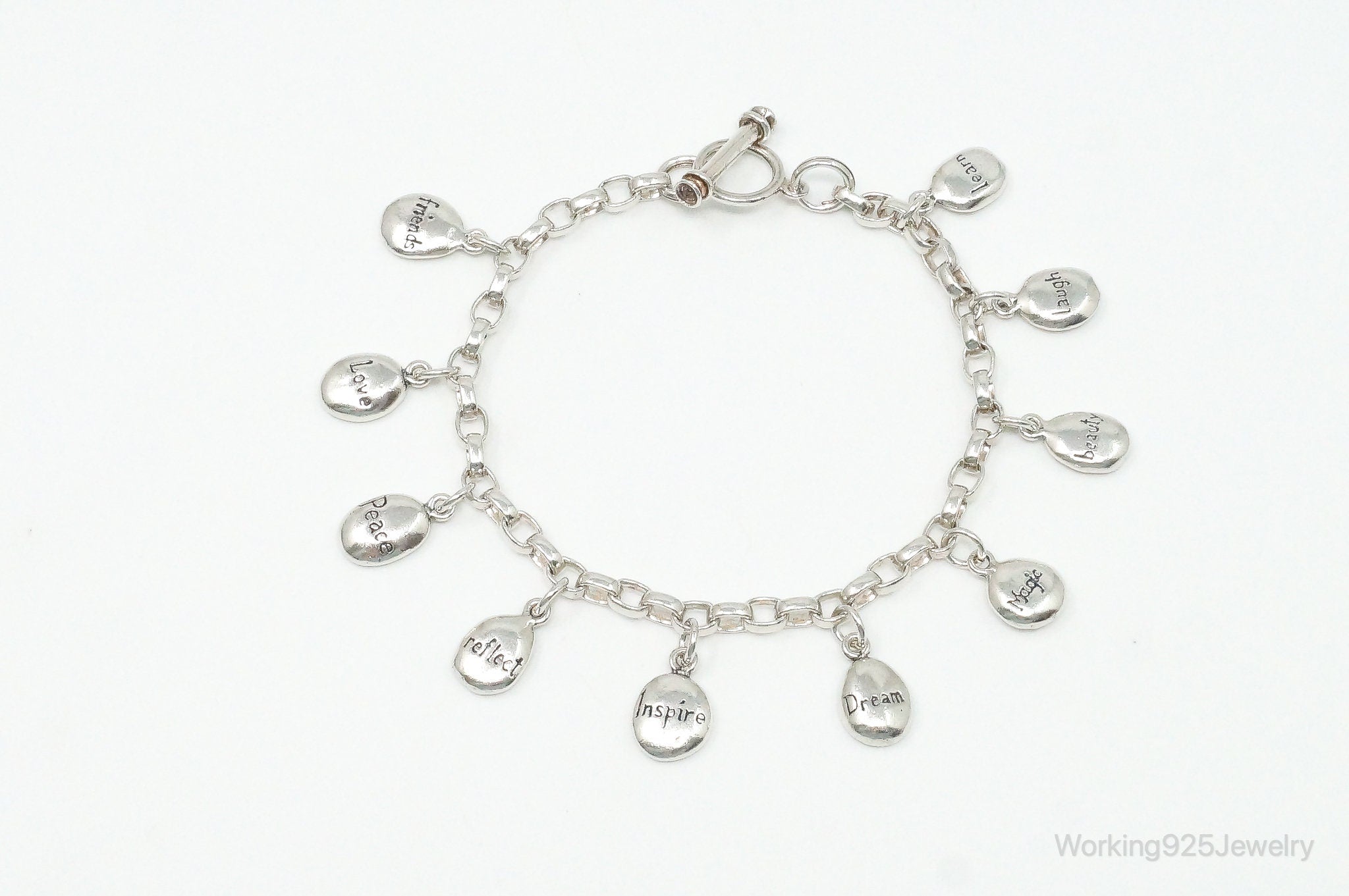 Vintage Inspiring Words Sterling Silver Charms Bracelet