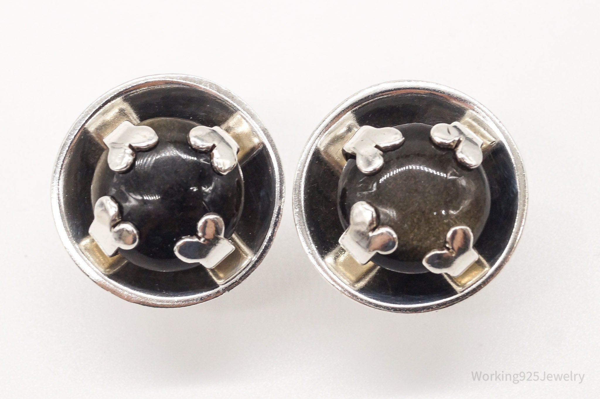 Mexico ZEVAHC CHAVEZ Sheen Golden Obsidian Modernist Sterling Silver Cufflinks