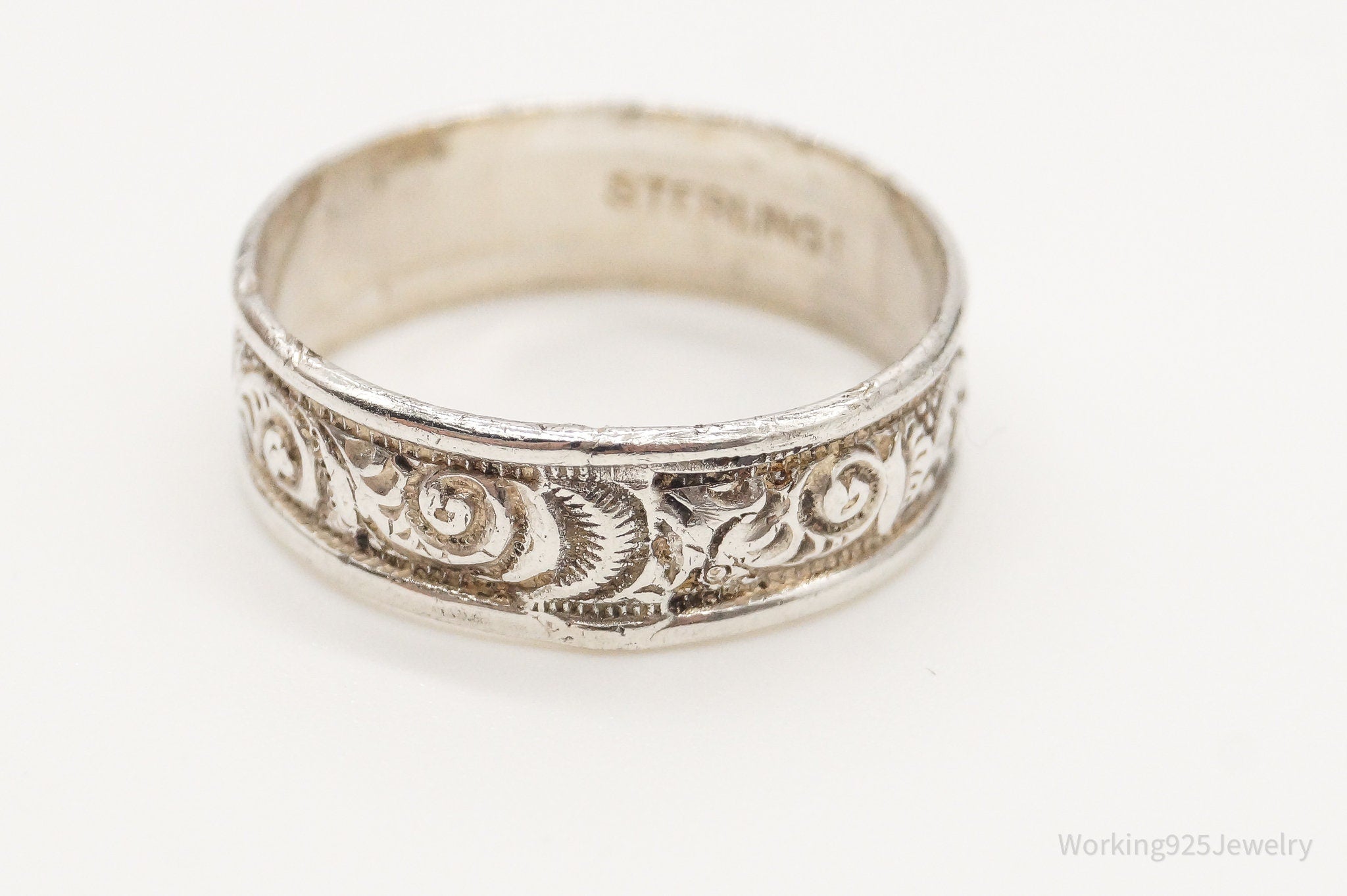 Antique Art Nouveau Sterling Silver Band Ring - Size 5.75