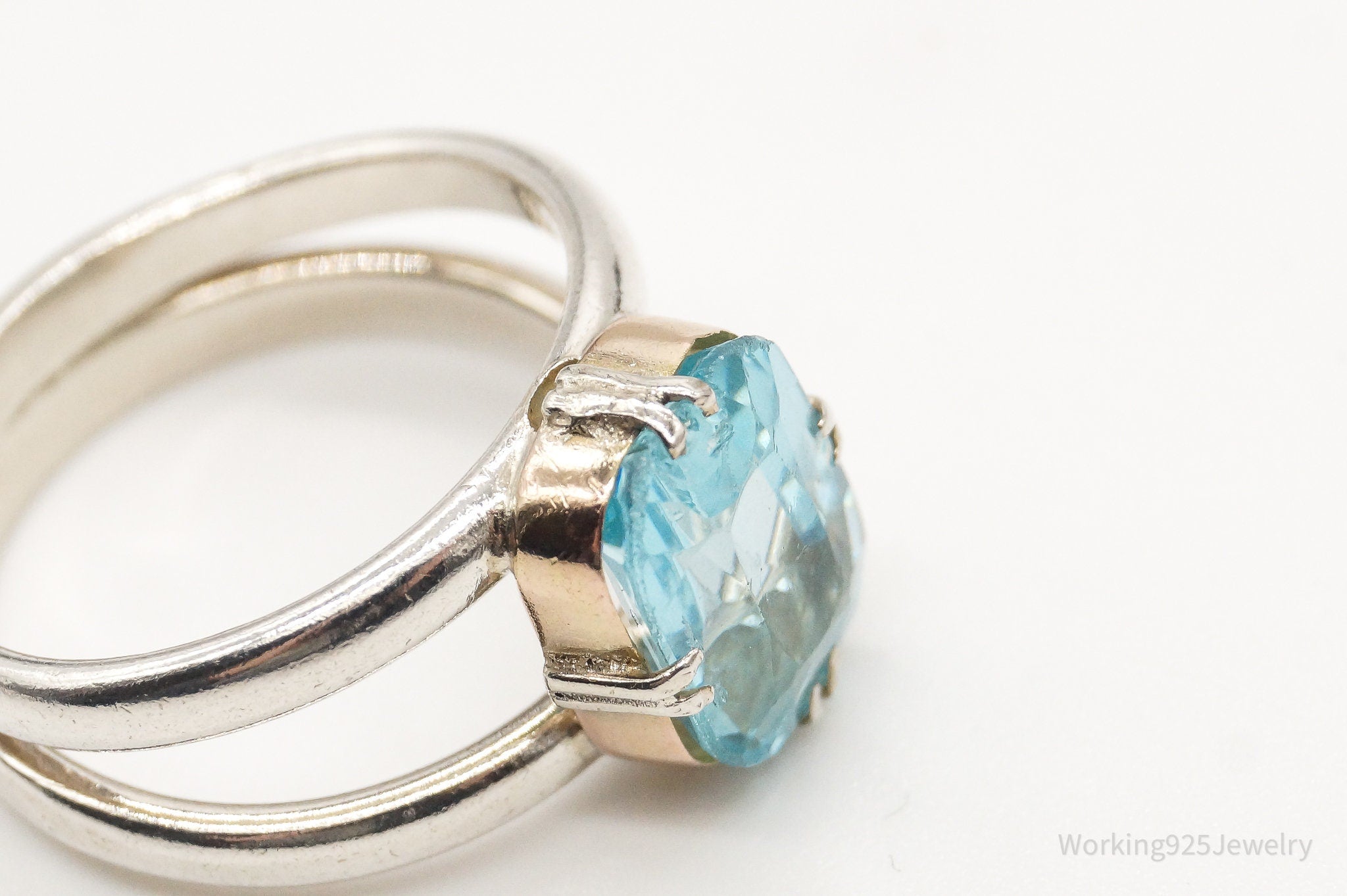 Vintage Blue Topaz Silver Ring - Size 6