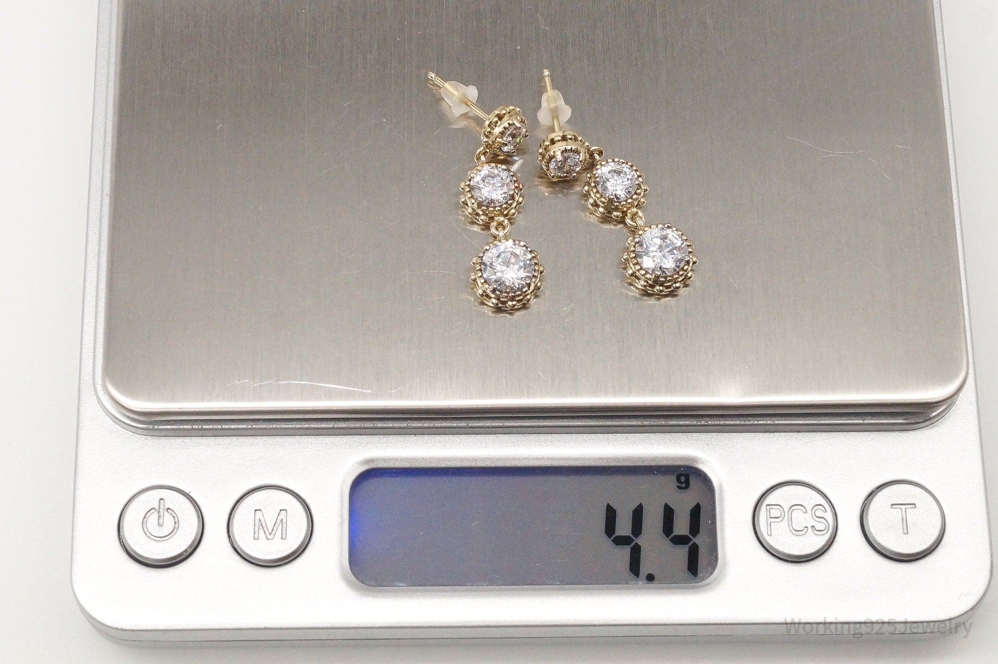 Large Cubic Zirconia Gold Platinum Clad Sterling Silver Earrings