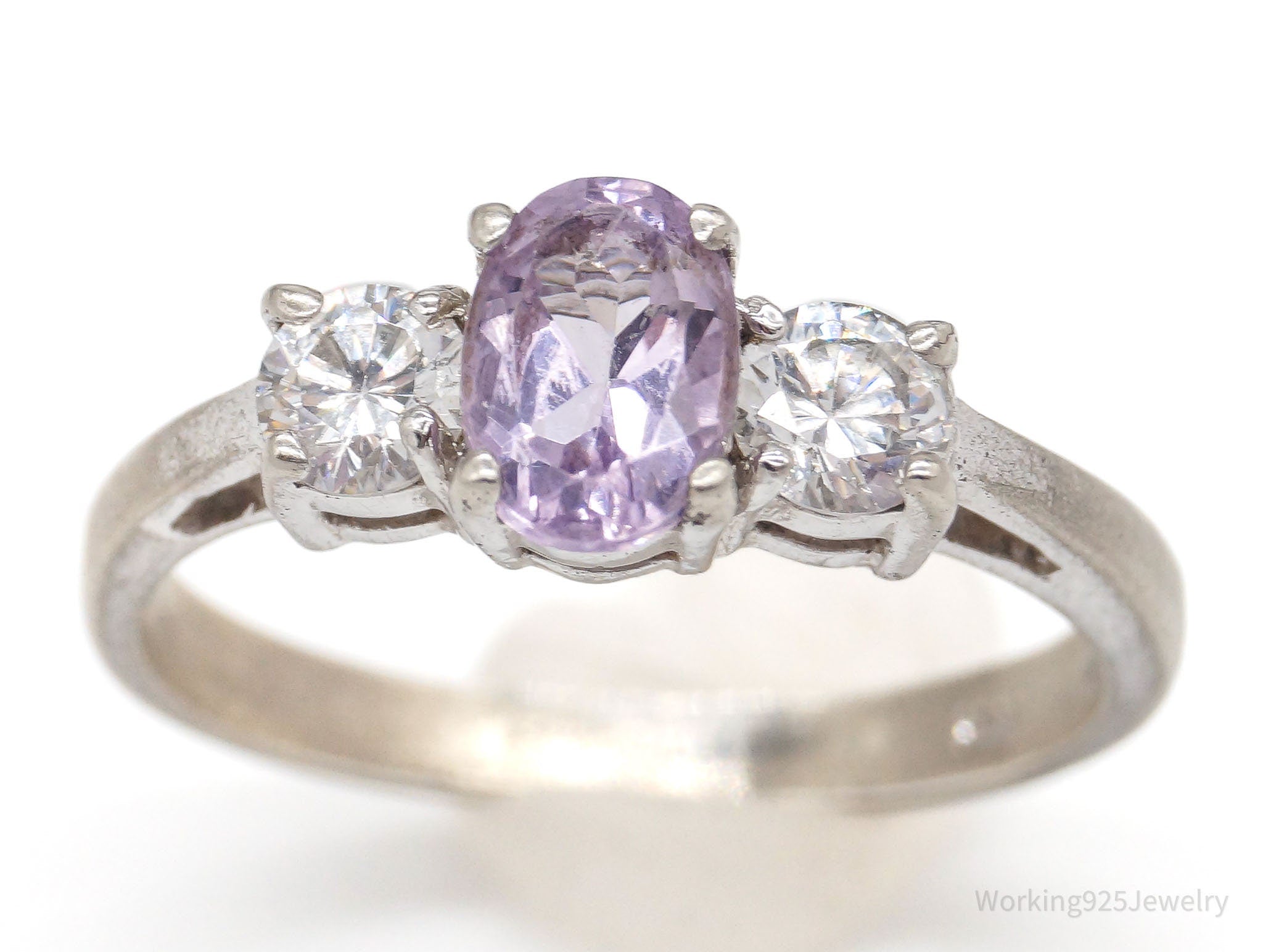 Vintage Amethyst Cubic Zirconia Sterling Silver Ring - Size 8.25