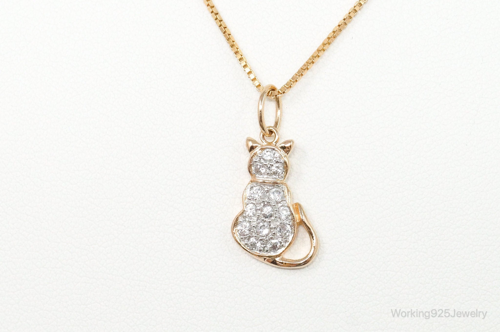 Designer Cubic Zirconia Gold Vermeil Cat Sterling Silver Necklace