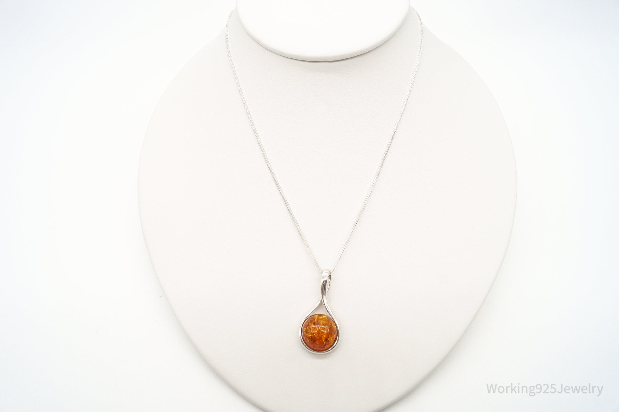 Vintage Large Amber Sterling Silver Adjustable Chain Necklace