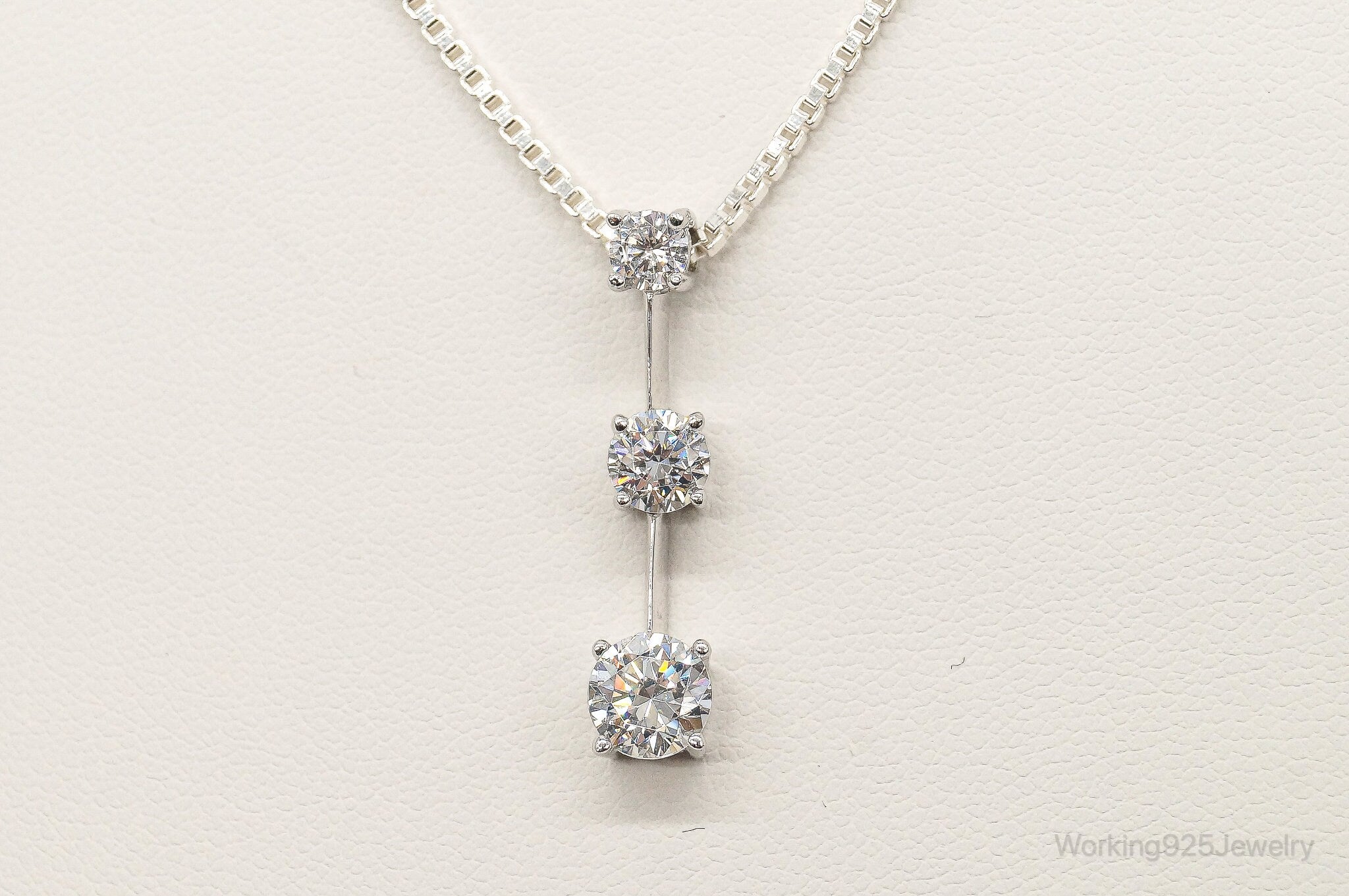 Three Stone Cubic Zirconia Sterling Silver Necklace