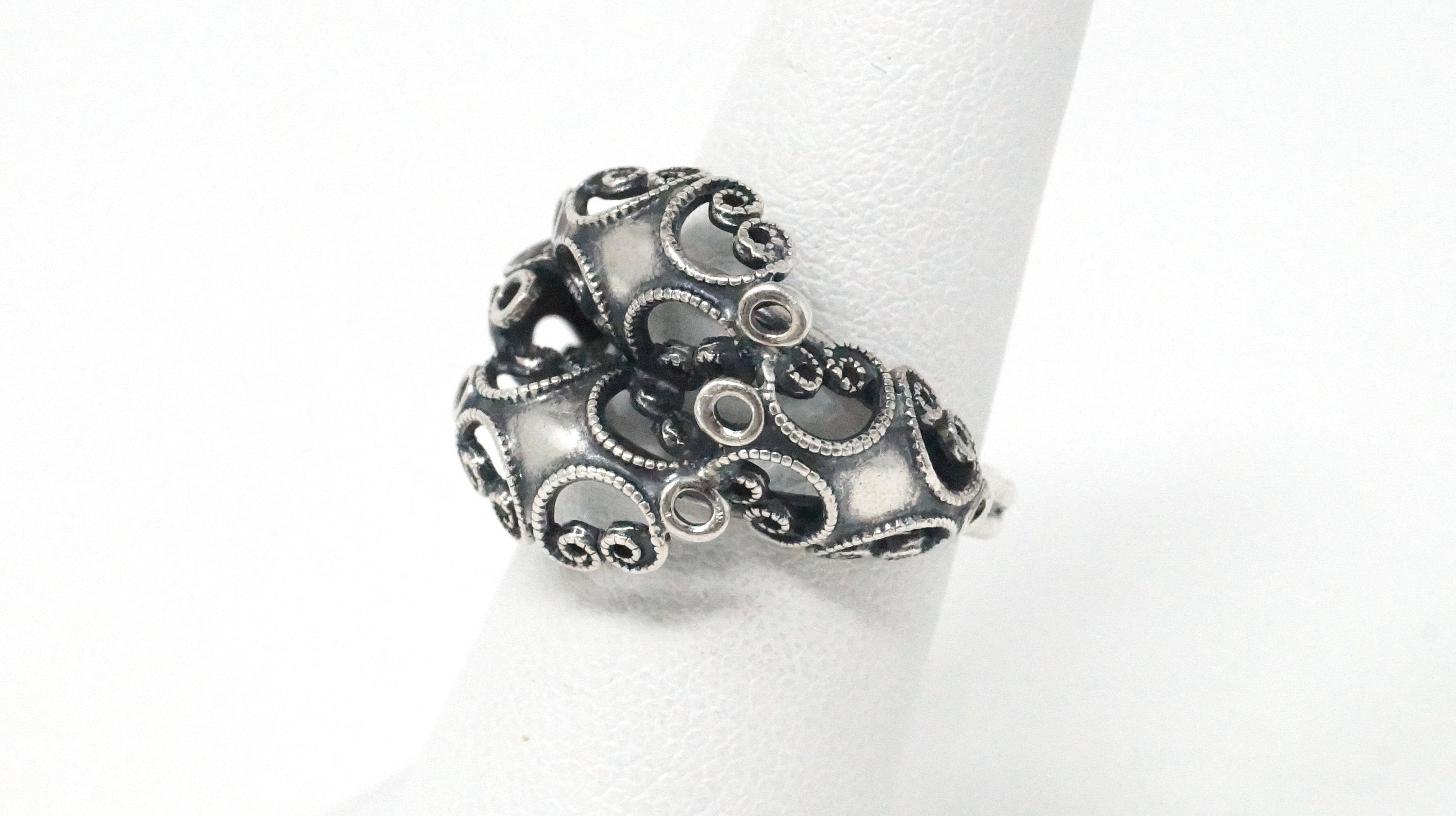 Vintage Designer Beau Motif Modernist Swirl Heart Sterling Silver Ring Sz 6