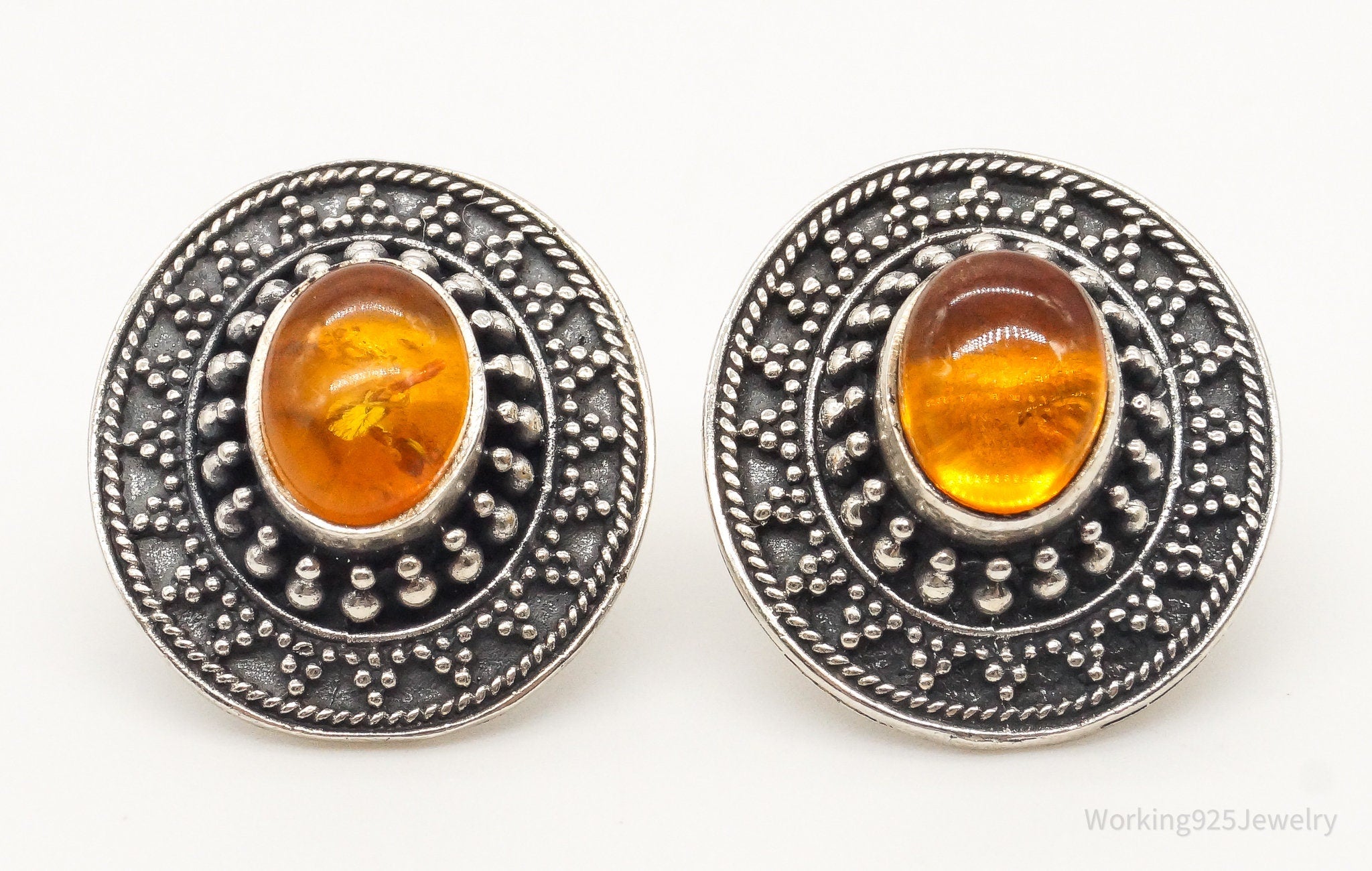 Vintage Designer Boma Amber Sterling Silver Earrings