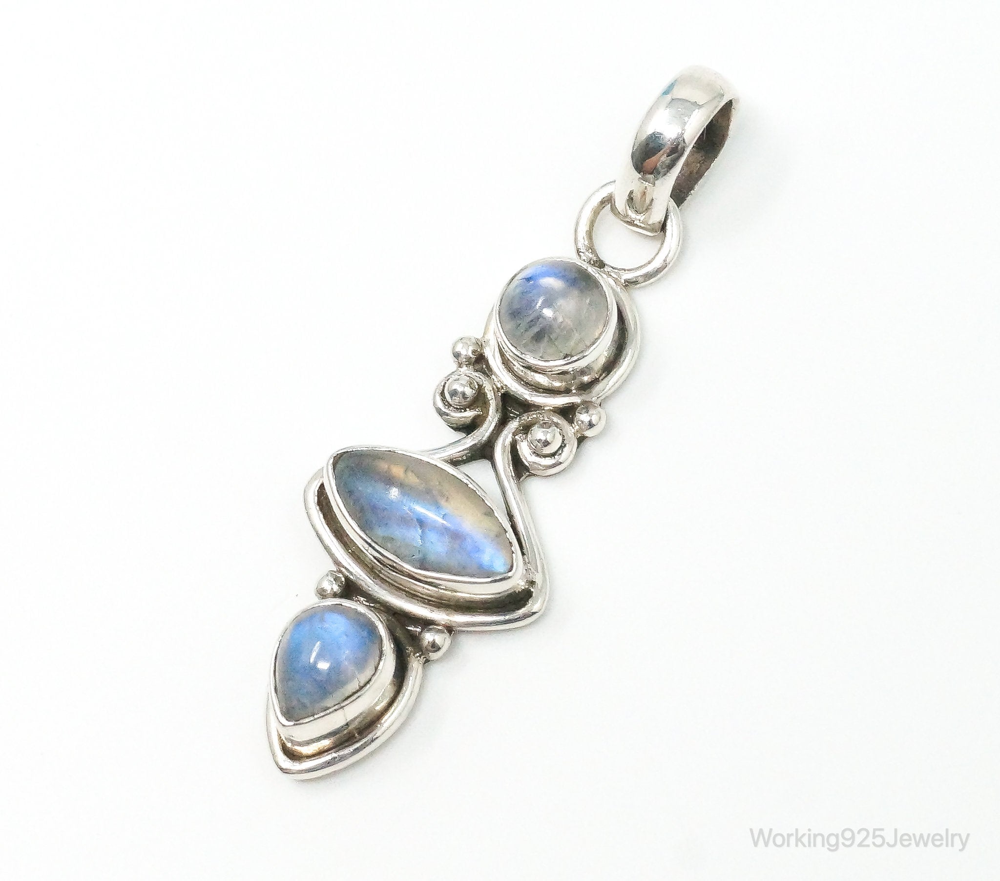 Large Vintage Moonstone Sterling Silver Necklace Pendant