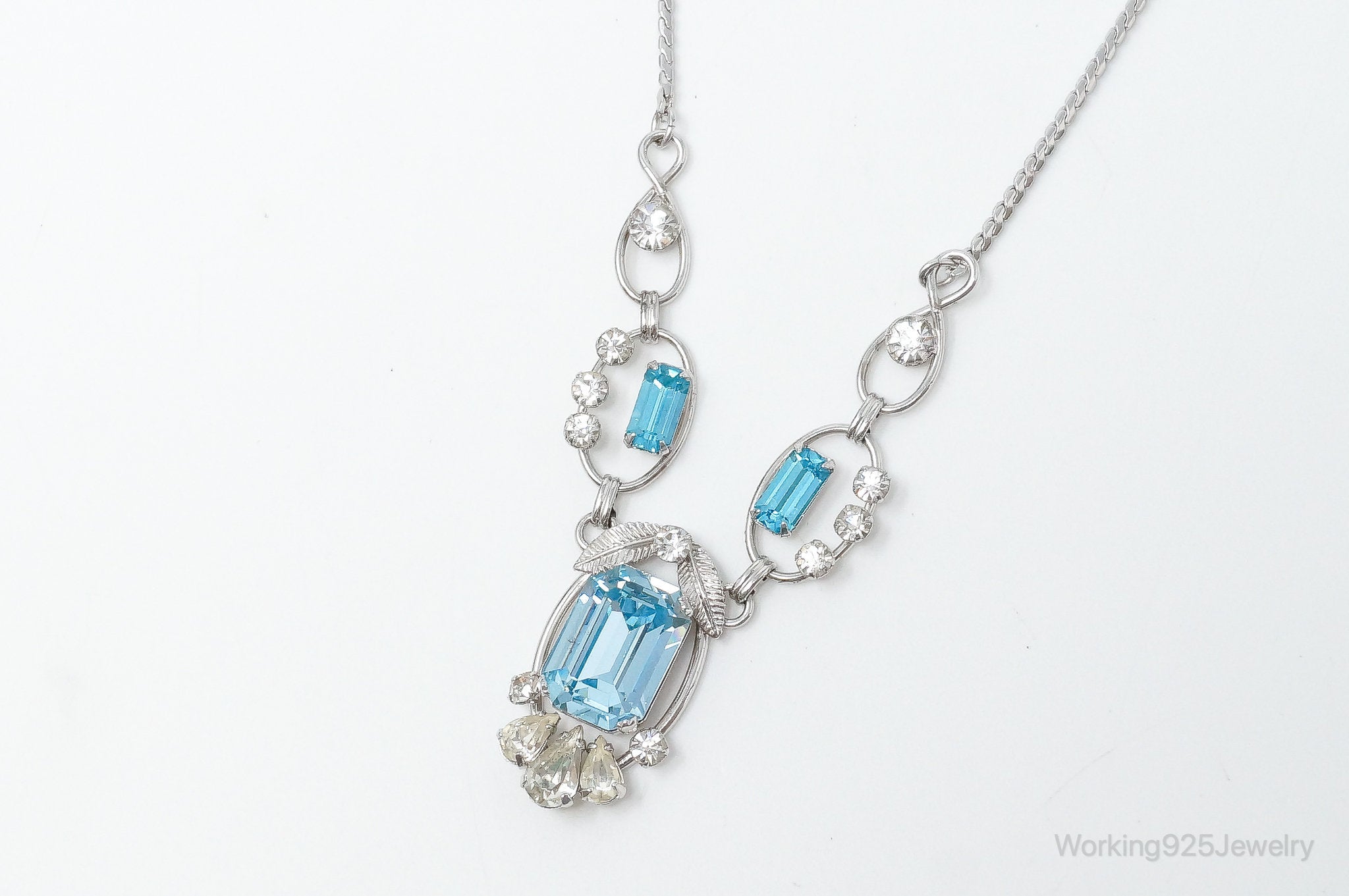 Vintage Designer Van Dell Blue Topaz Cubic Zirconia Sterling Silver Necklace