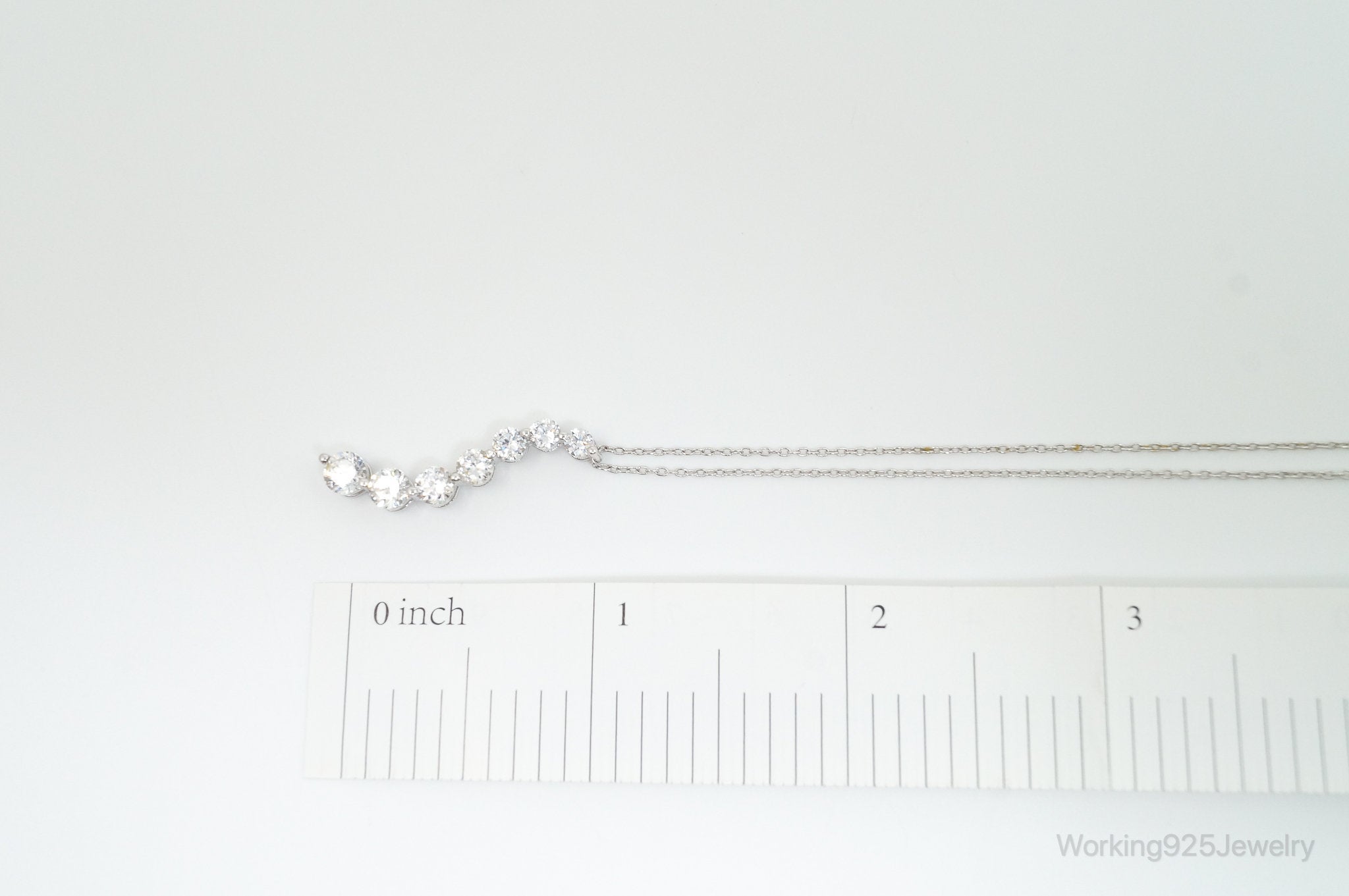 Vintage Cubic Zirconia Journey Necklace Sterling Silver - 18 Inch Chain