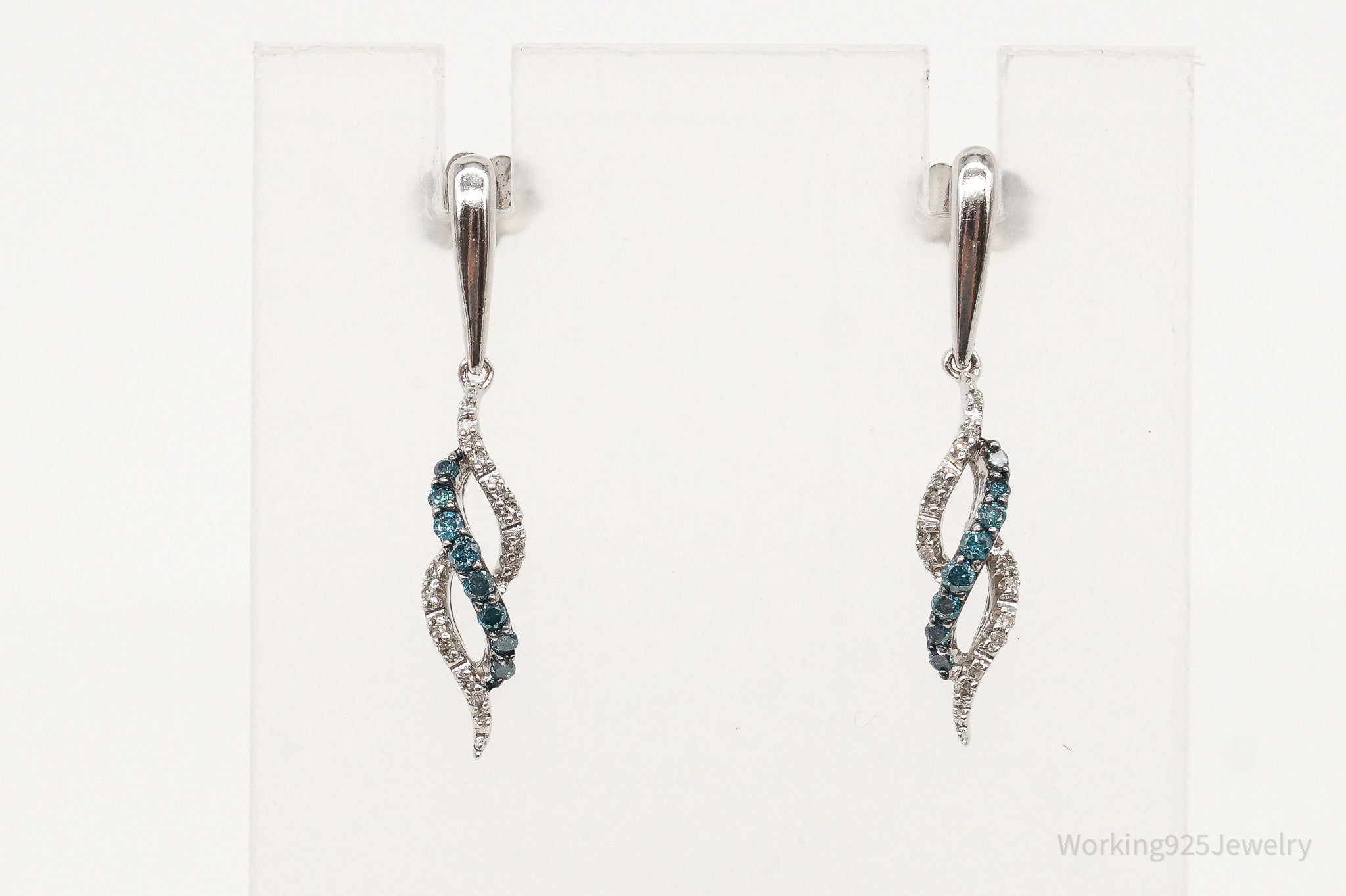 Designer JWBR Blue & White Diamond Sterling Silver Earrings