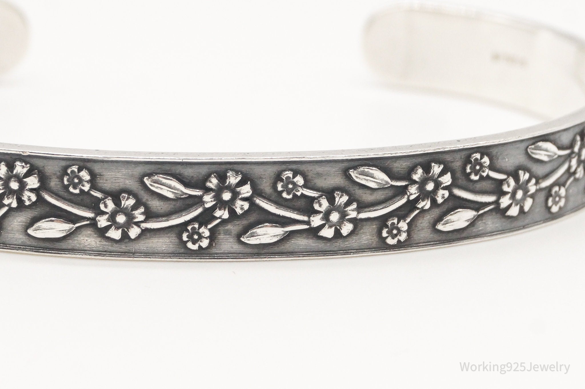 Antique Flowers On Vines Sterling Silver Cuff Bracelet