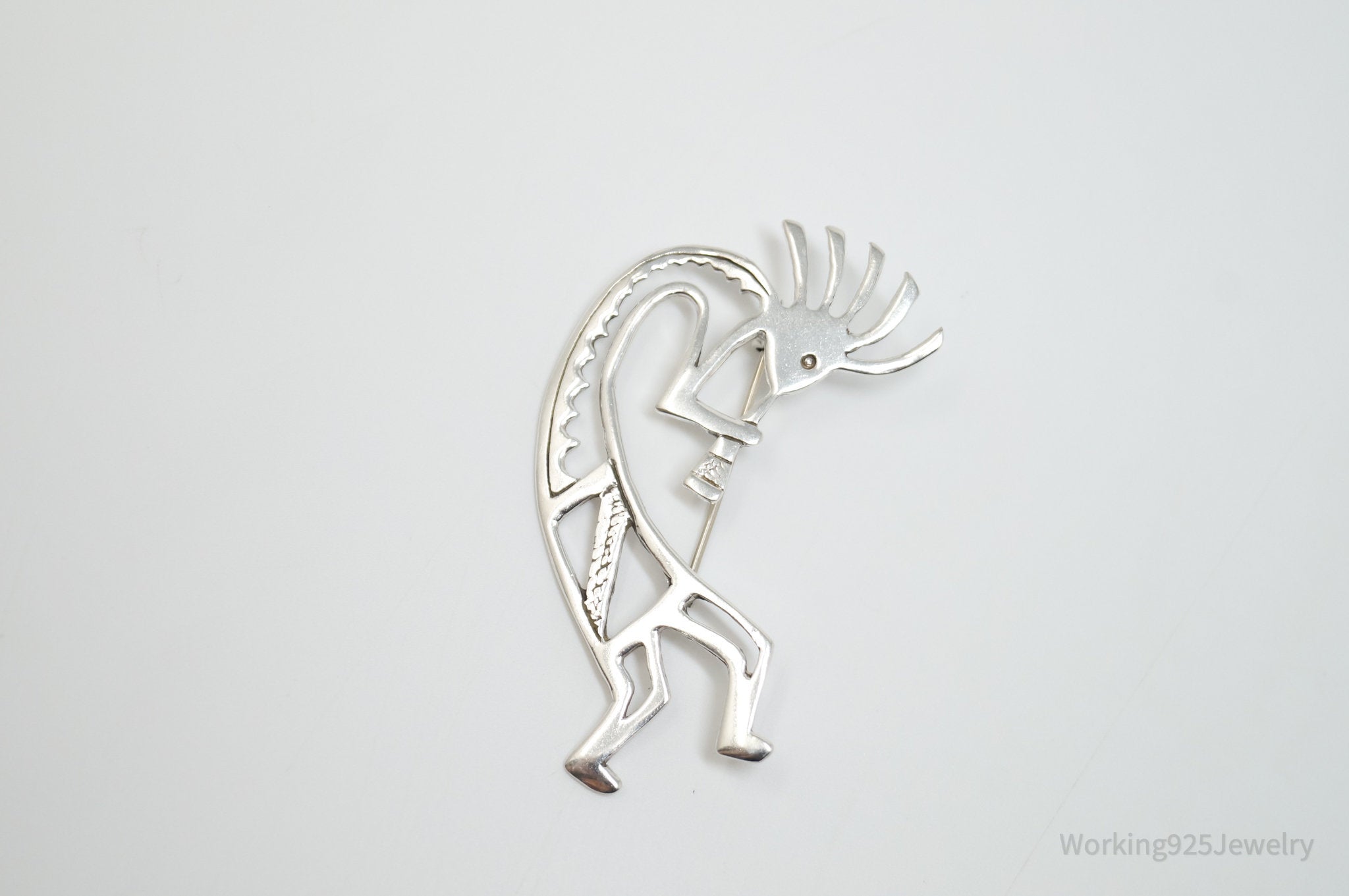 Large Vintage Native American G.S. Dancing Kokopelli Sterling Silver Brooch Pin