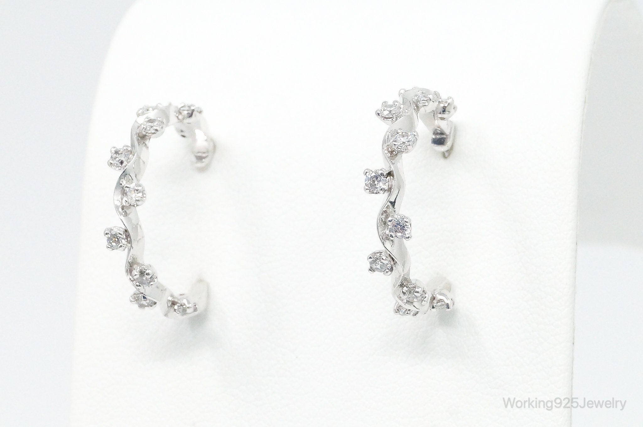 Designer Cubic Zirconia Sterling Silver Hoop Earrings